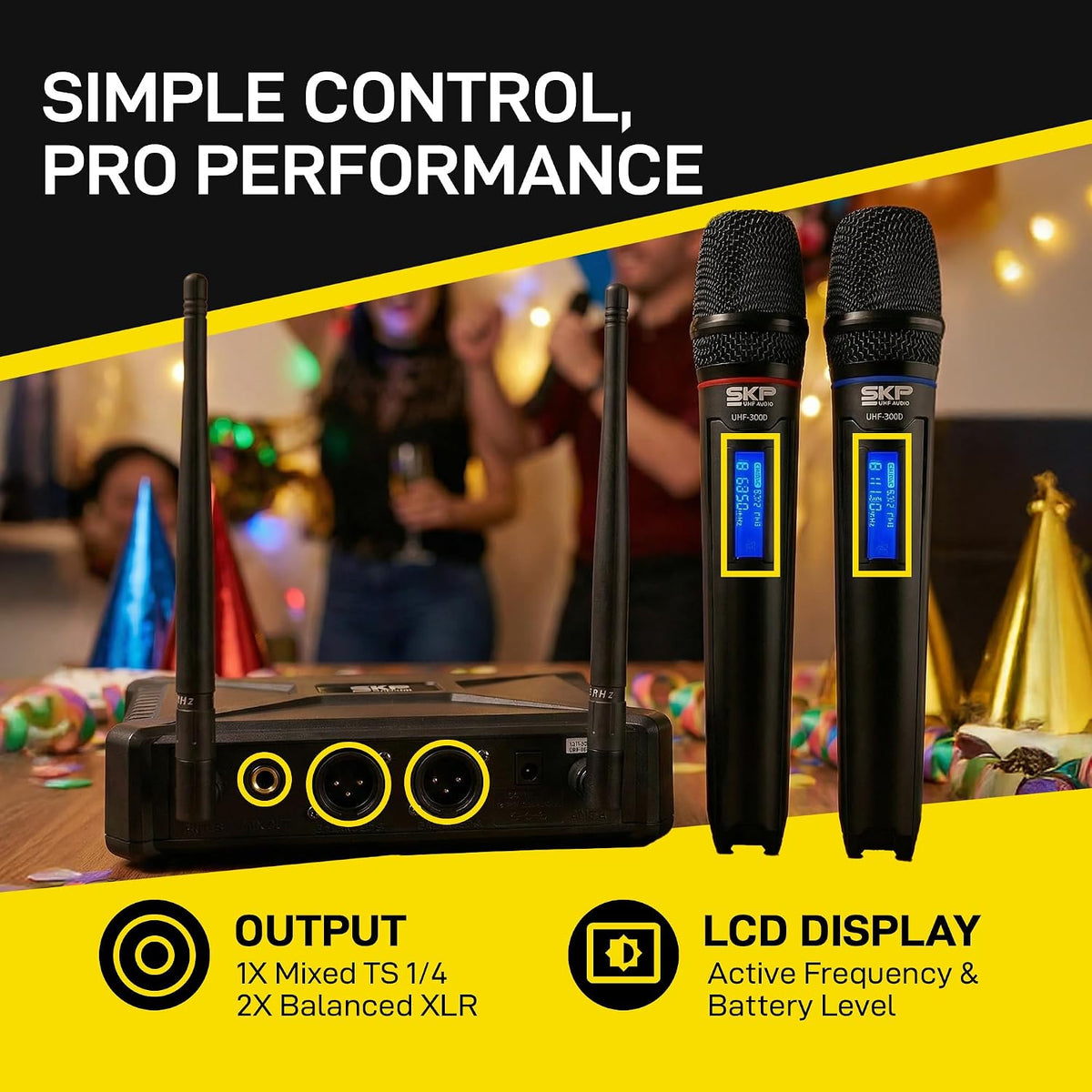 SKP Pro Audio UHF-300D Sistema de micrófono inalámbrico dual \u2013...