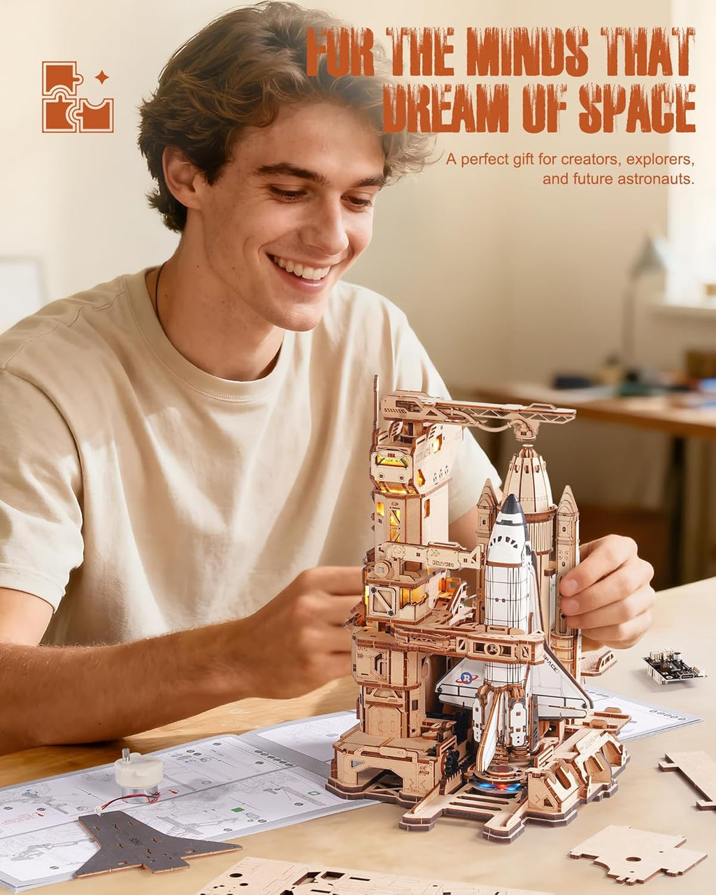 ROBOTIME Rompecabezas de madera 3D del transbordador espacial para...