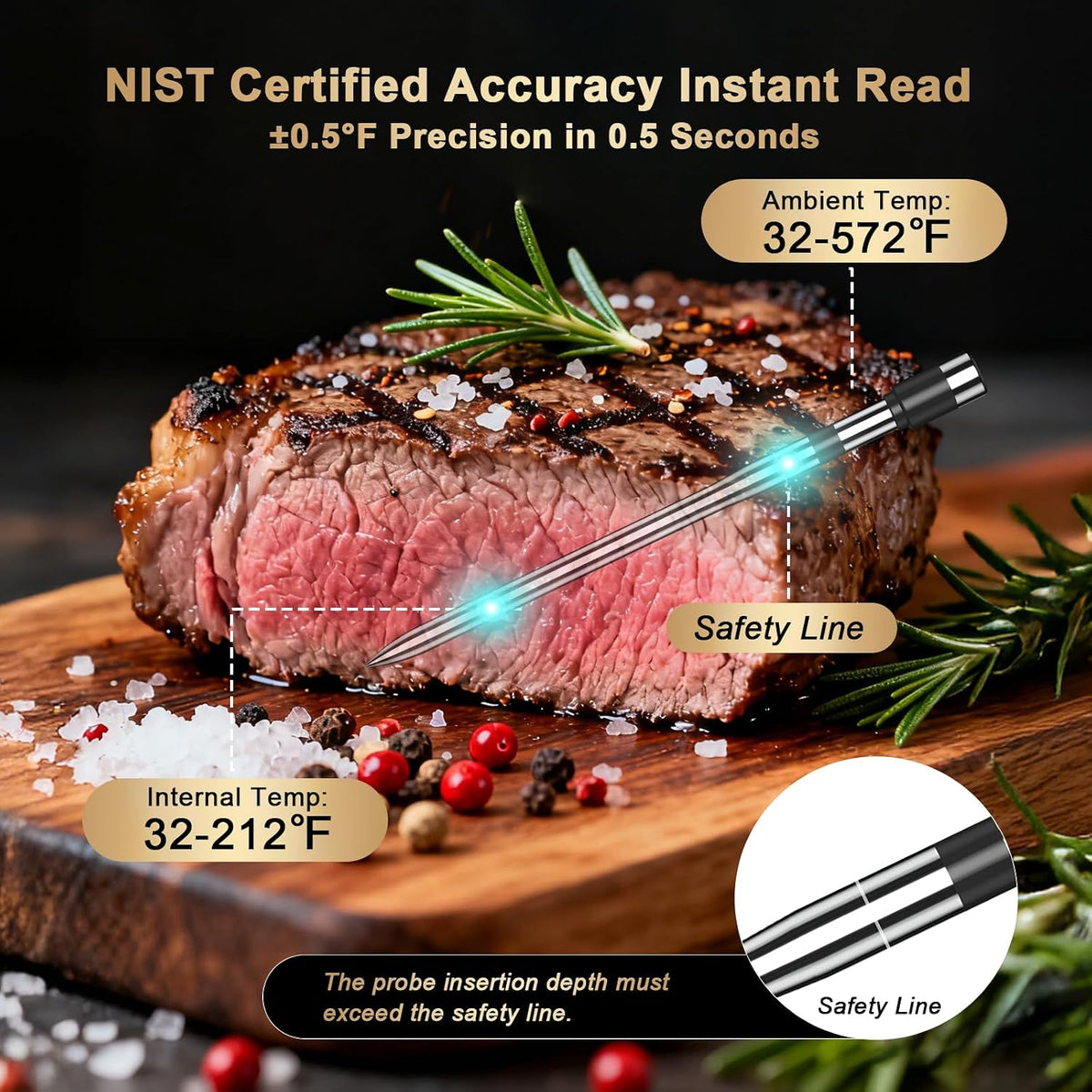Termómetro digital inalámbrico para carne de 800 pies para barbacoa...