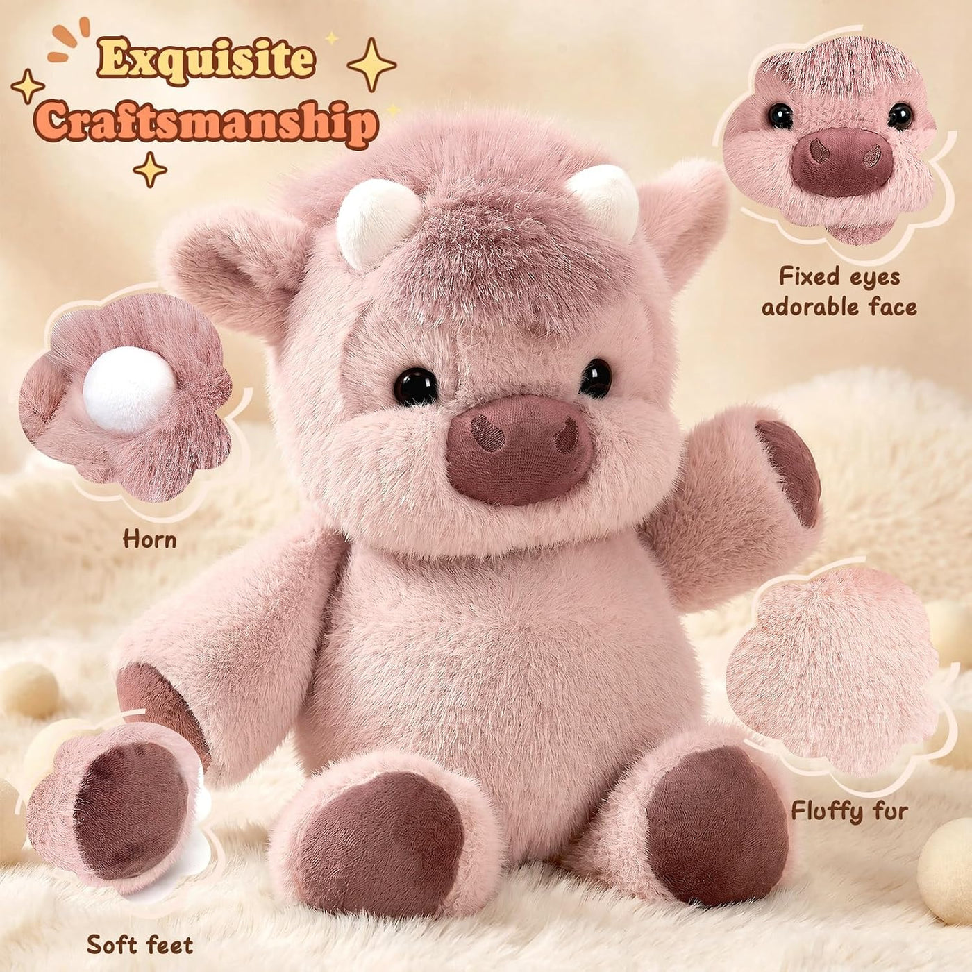Peluches para correr, animal de peluche de vaca de las tierras alta...