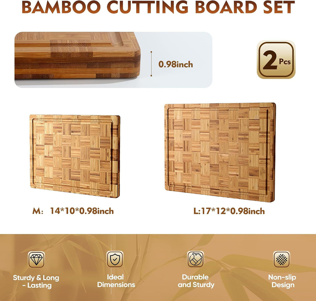 Juego de 2 tablas de cortar de bambú para madera de cocina | Tabla...