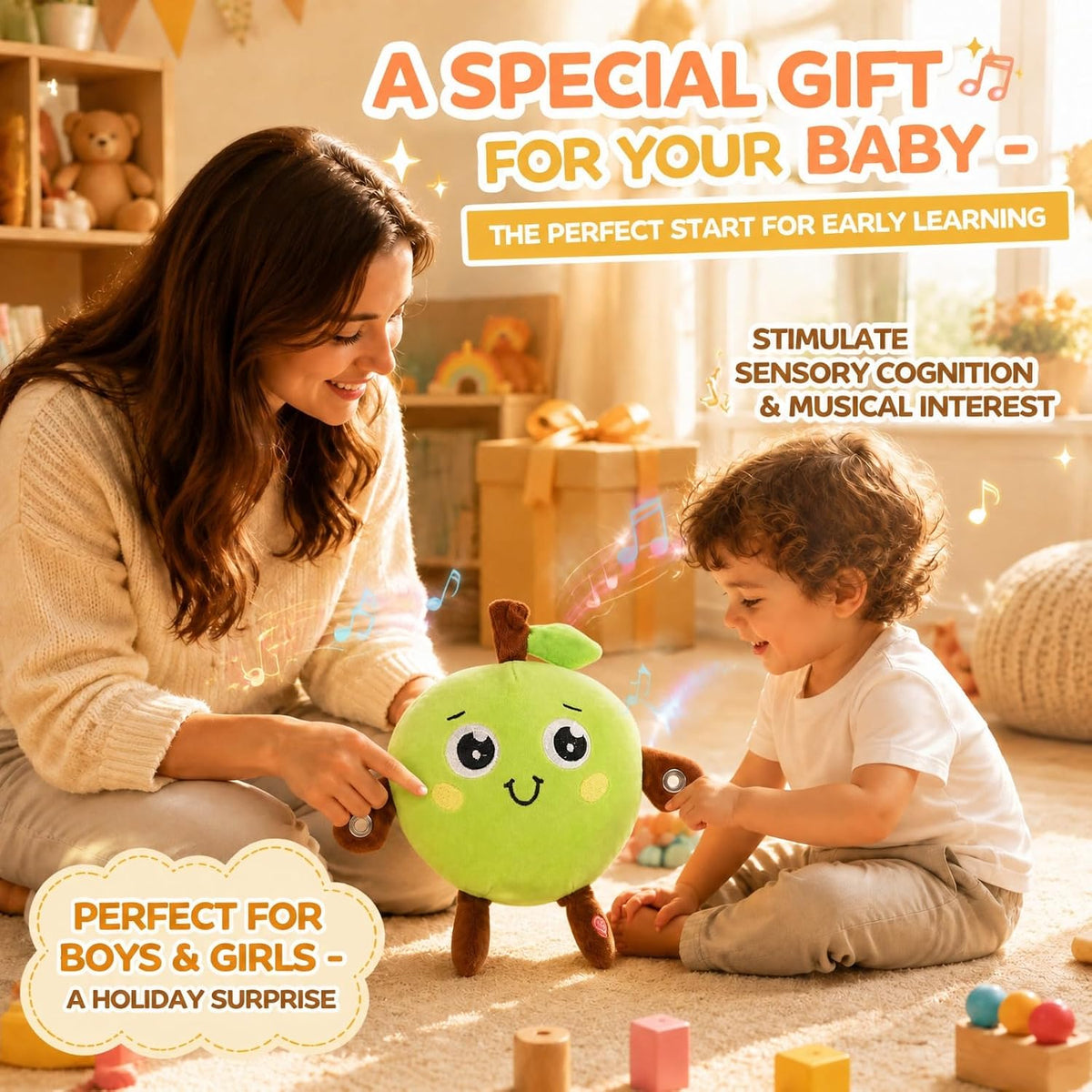 DoddyFun Juguetes sensoriales musicales, juego interactivo de peluc...