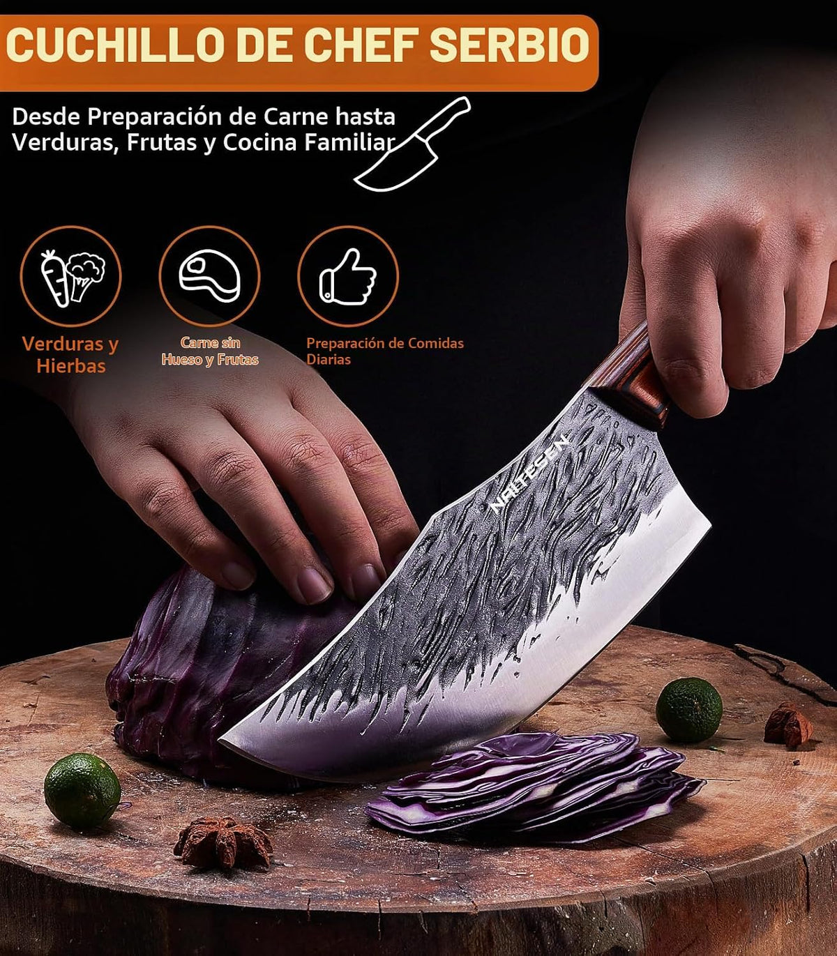 Naitesen 4 piezas de cuchillo de carnicero forjado a mano y cuchill...