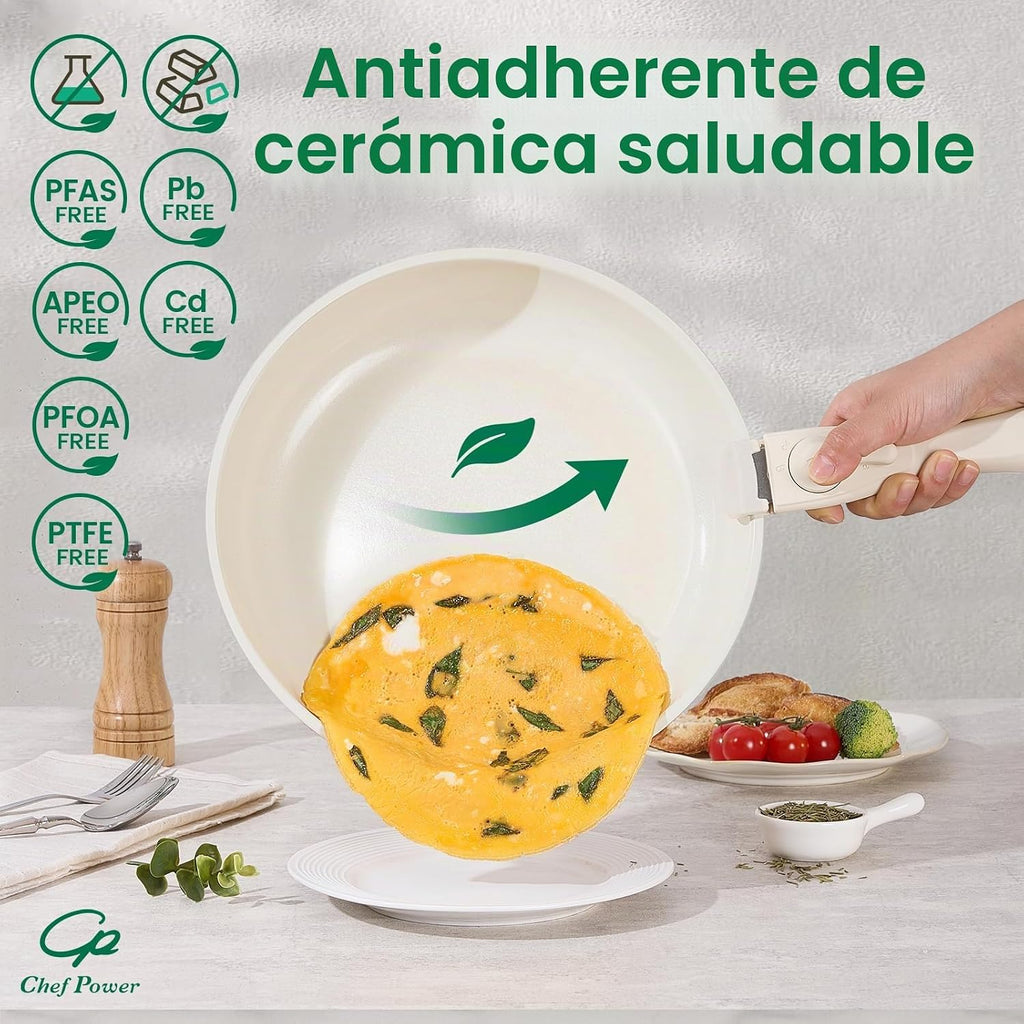 Chef Power Juego de ollas y sartenes antiadherentes de cerámica de...