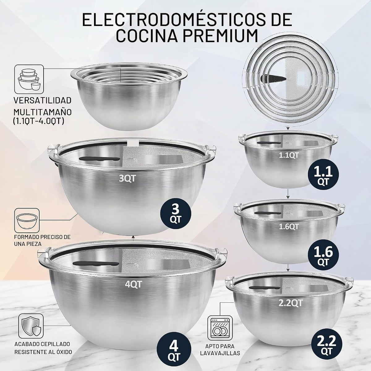 DUTZUN Cuencos para mezclar de alta calidad, acero inoxidable 304,...