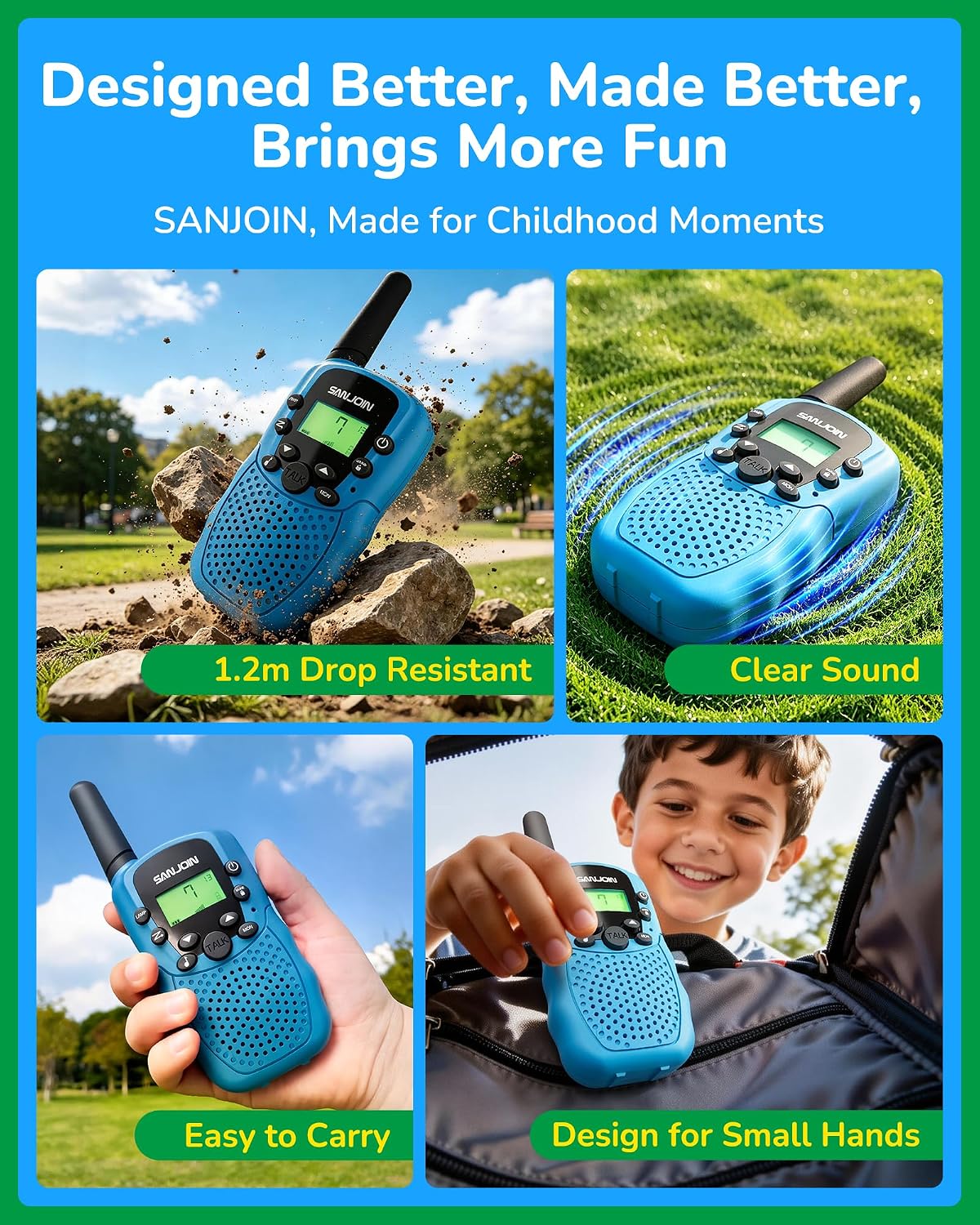 Walkie Talkies recargables para niños, 2000 mAH duran 3-4 días, rad...