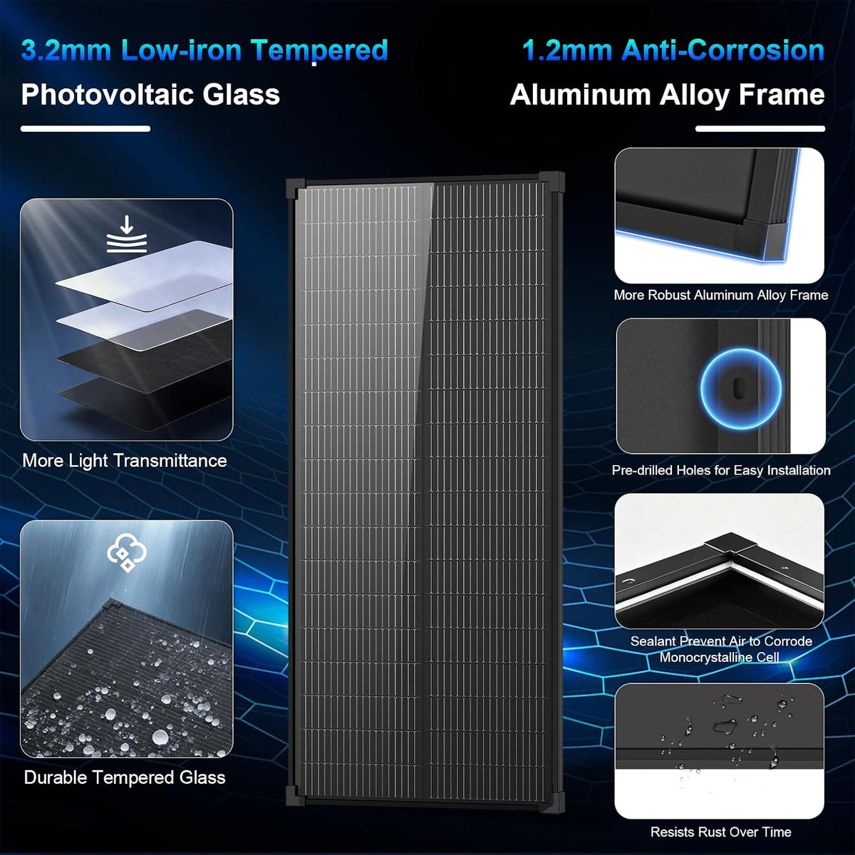 AeternaSol Panel solar de 200 vatios, 12V 18BB tipo N 2pcs 100Watt...
