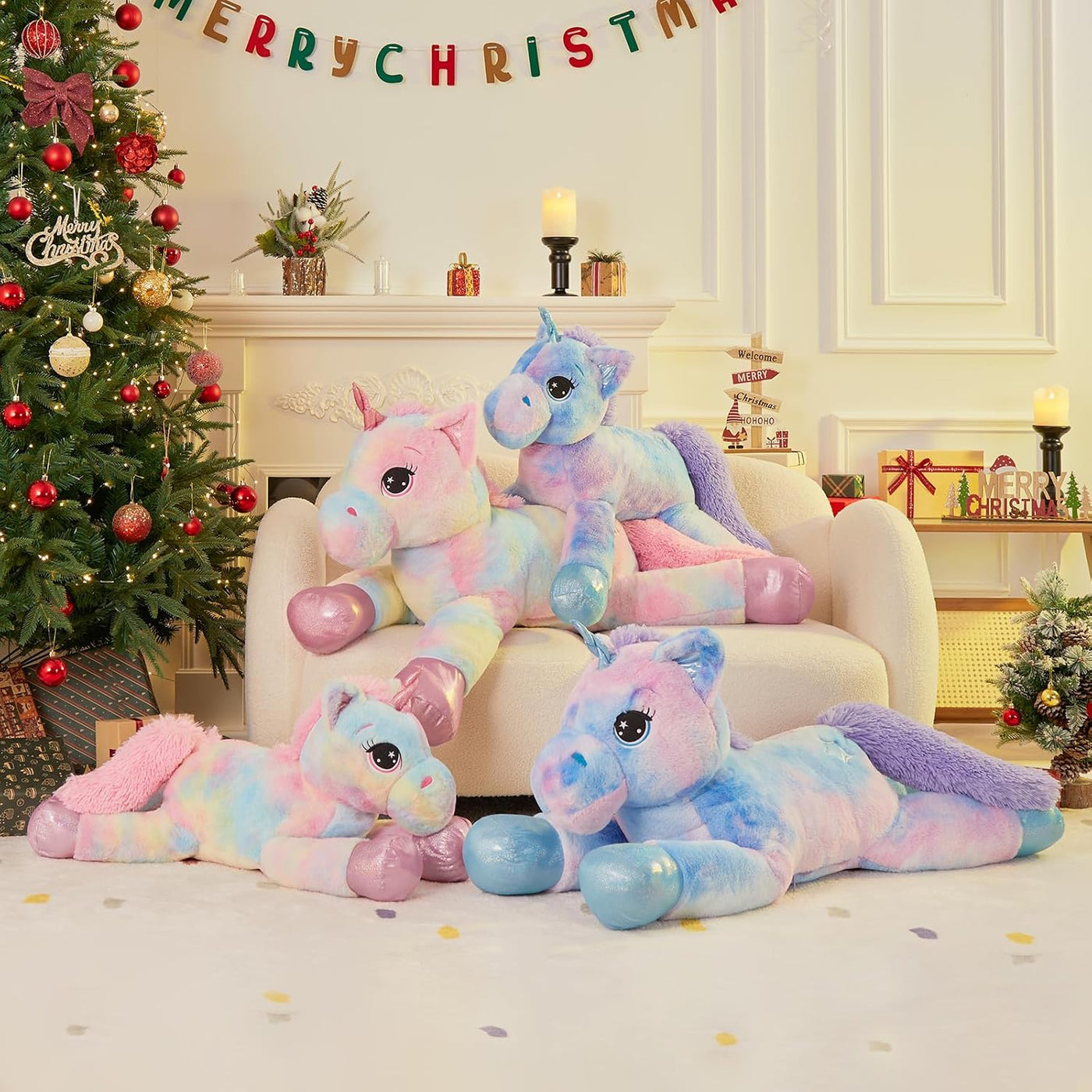 Muiteiur Peluche de unicornio rosa de 31.6 pulgadas, unicornio de p...