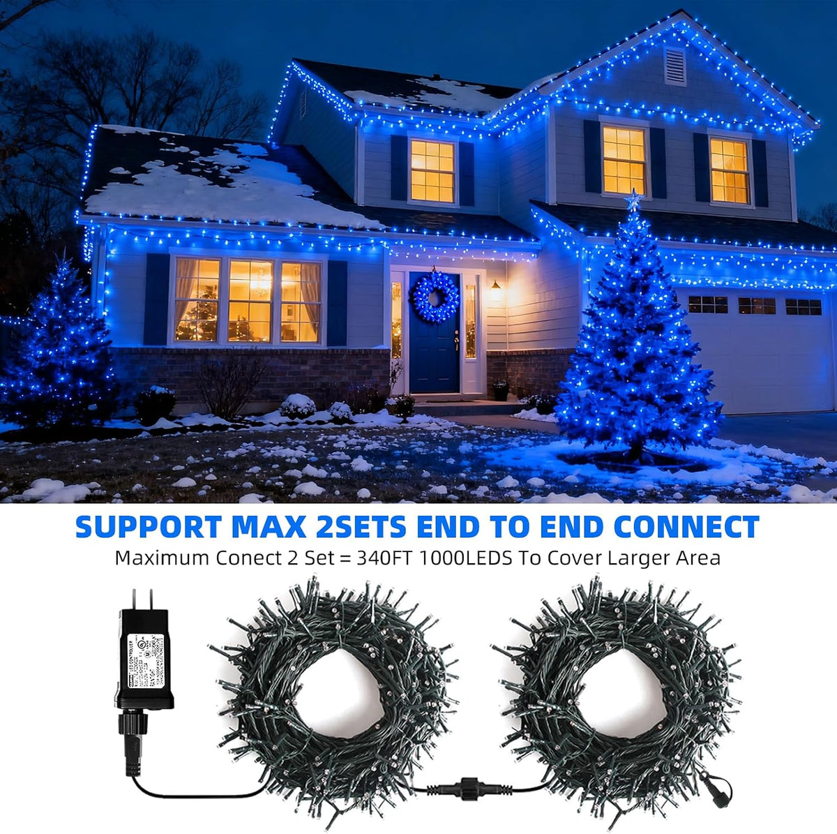 VTECHOLOGY - 500 luces LED azules para árbol de Navidad, luces para...