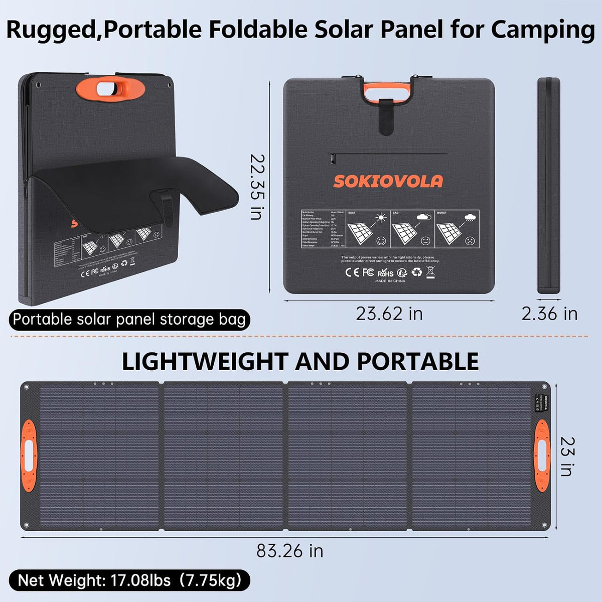 SOKIOVOLA Panel solar portátil tipo N 16BB 220W para central eléctr...