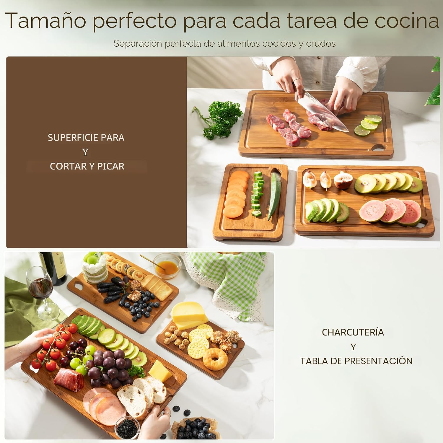 Astercook Tablas de cortar de bambú carbonizado profundo | Tablas d...