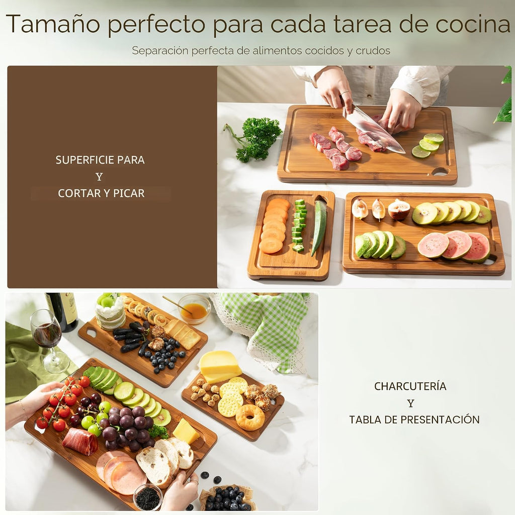 Astercook Tablas de cortar de bambú carbonizado profundo para cocin...