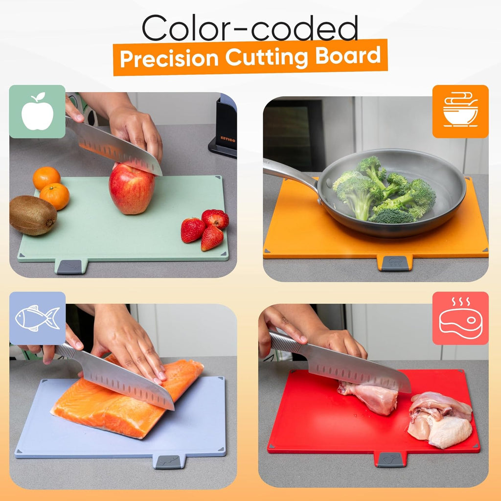 EZTICO Juego de 4 tablas de cortar no tóxicas con tijeras de primer...