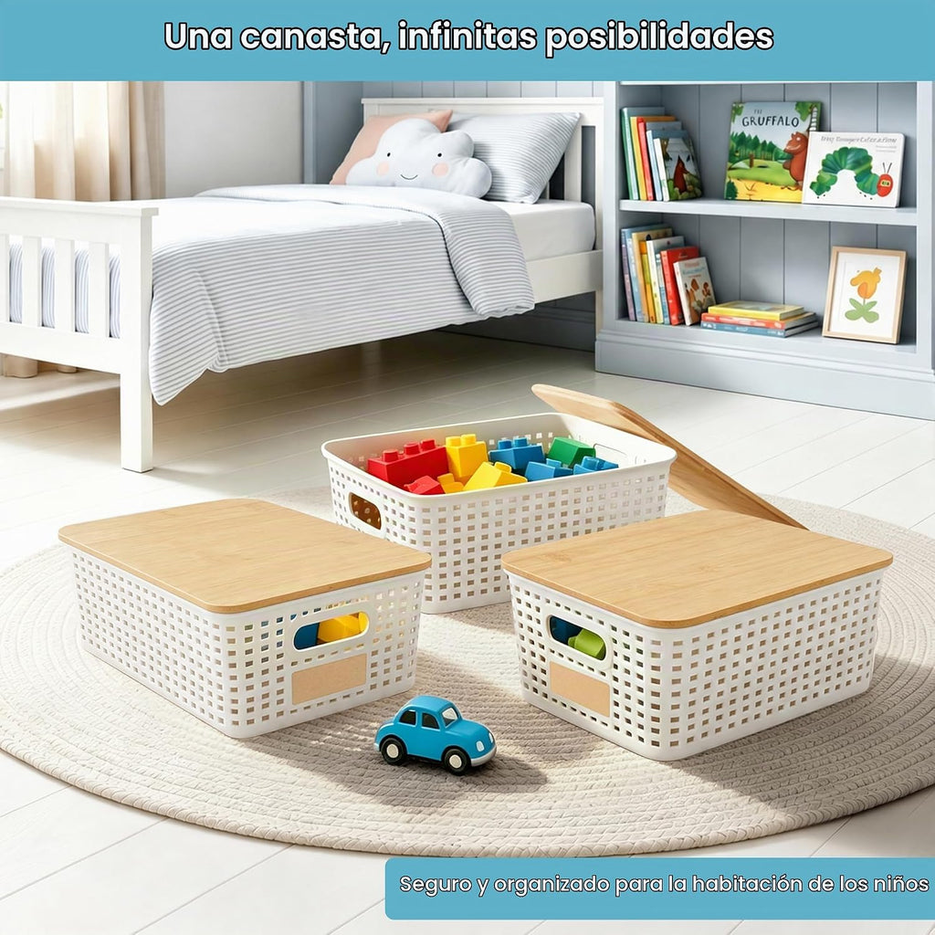 Bagnizer Contenedores pequeños de plástico con tapas de bambú de 5....