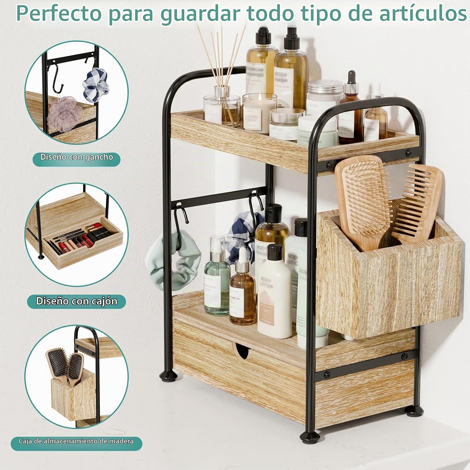 Kottwca Organizador de mostrador de baño de 2 niveles con cajón, es...