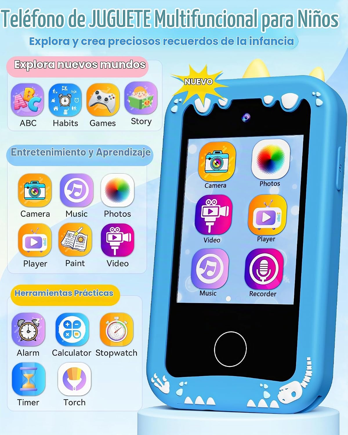 KOKODI Teléfono inteligente para niños, pantalla táctil HD con cáma...