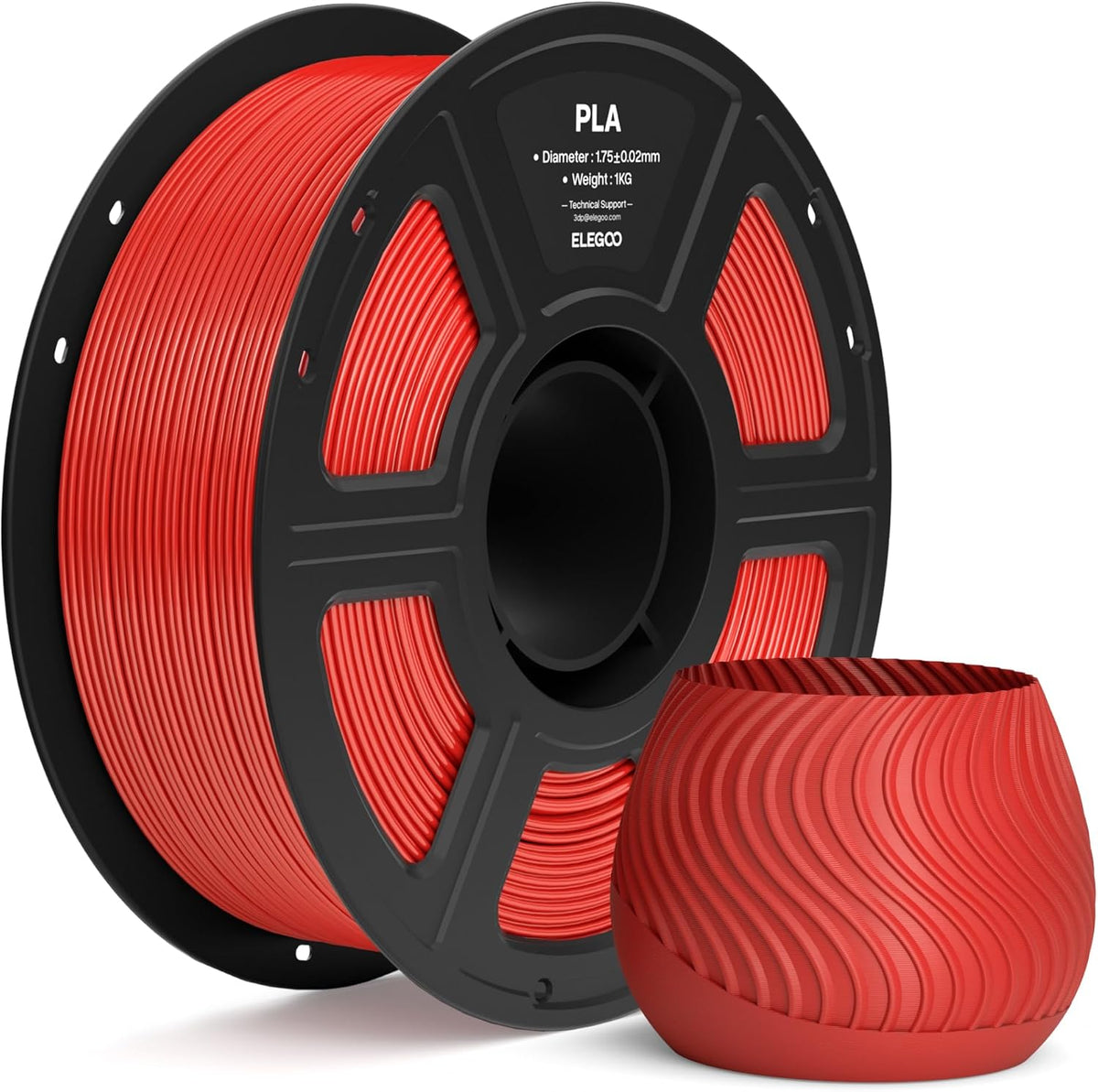 ELEGOO Filamento PLA 1.75mm Rojo Verdadero 1KG, Filamento para Impr...