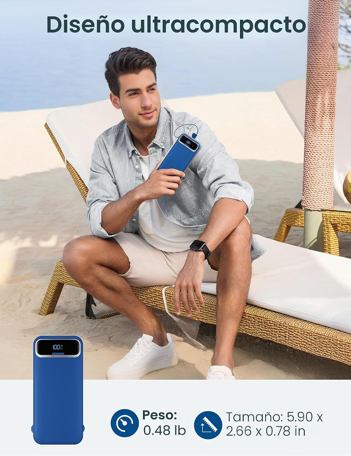 Cargador portátil aonidi de 12000 mAh con cables integrados y enchu...