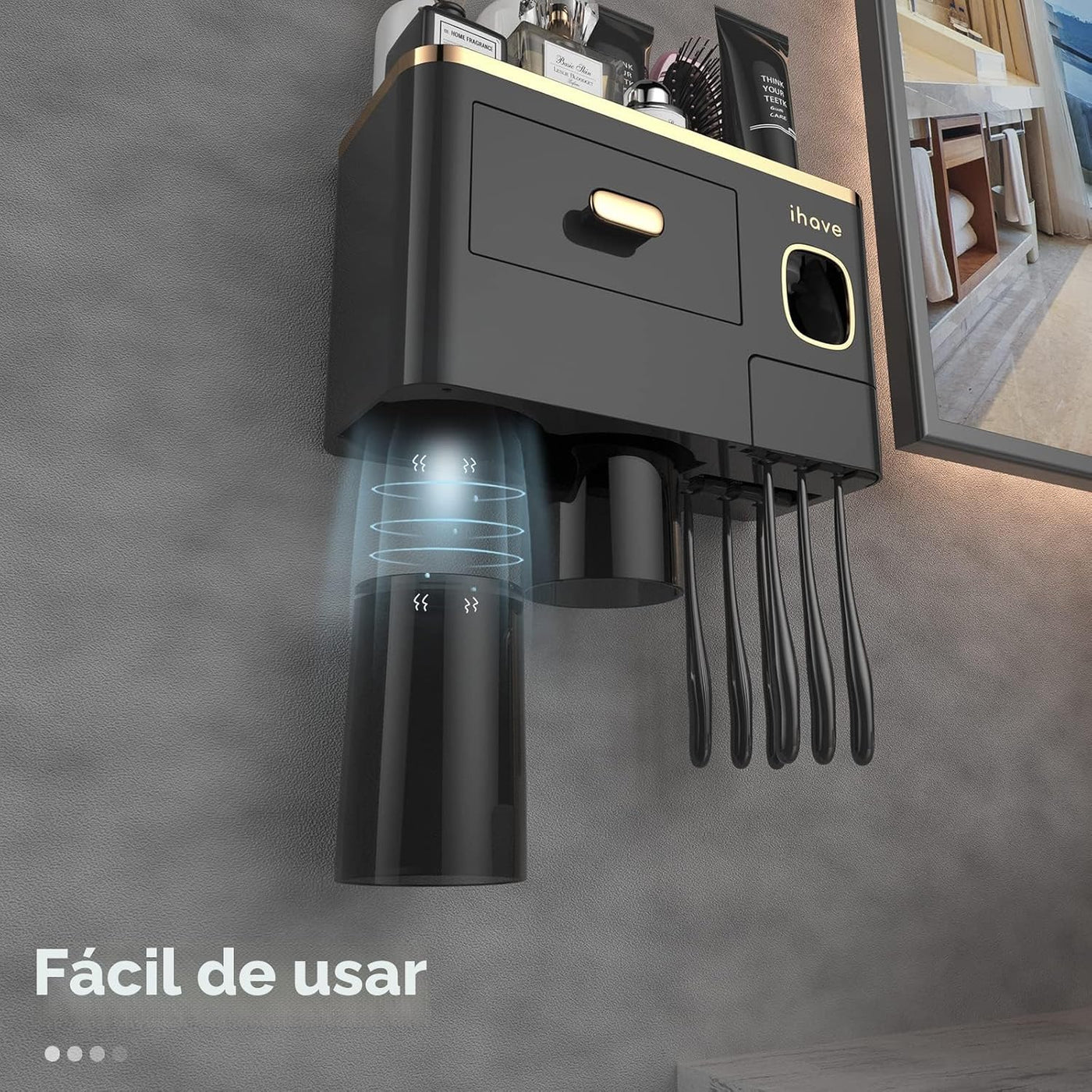 iHave Portacepillos de dientes para baño, dispensador de pasta de d...