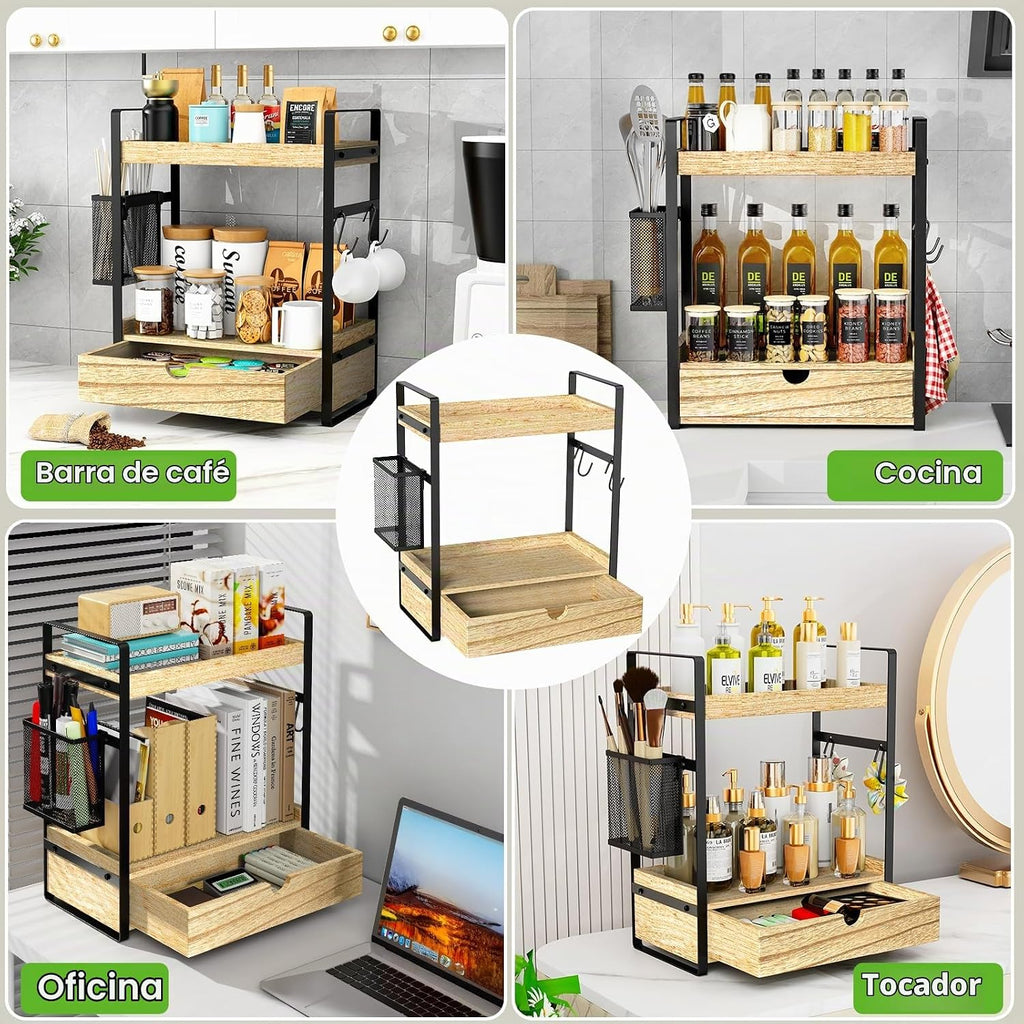 Organizador de encimera de baño de 2 niveles con cesta de cajón y g...