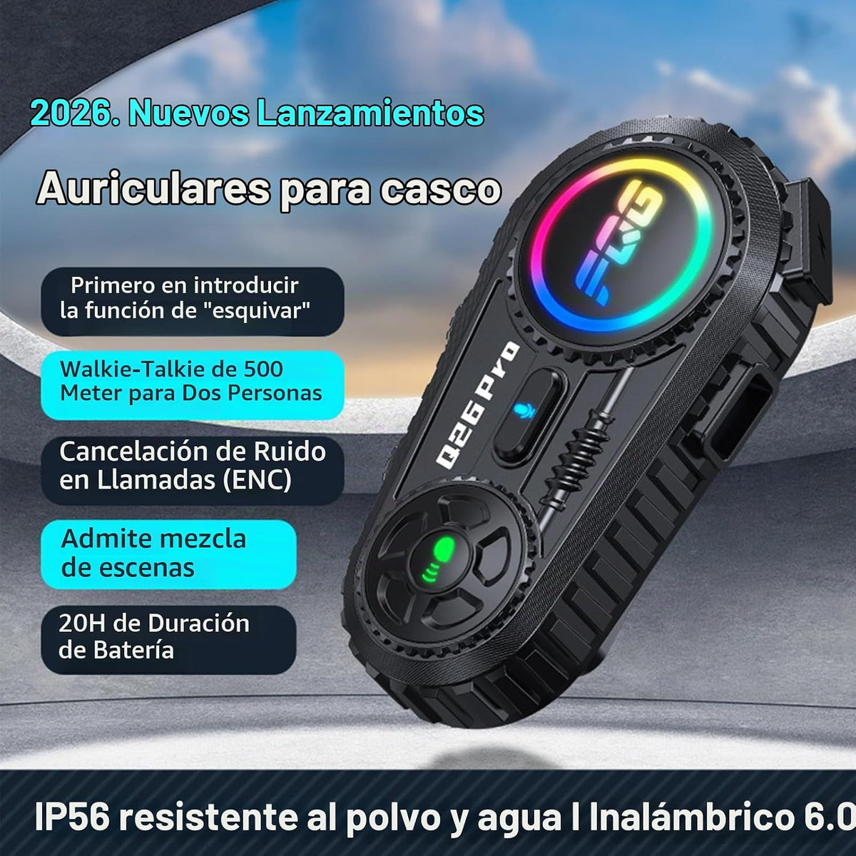 Paquete de 2 auriculares para casco de motocicleta, intercomunicado...
