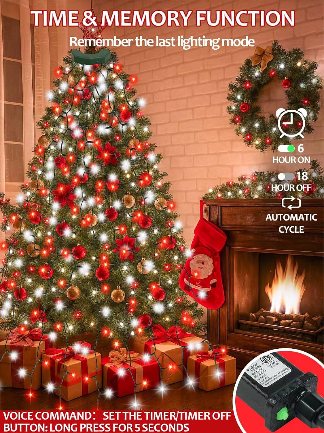 Luces para árbol de Navidad a prueba de agua con control por voz y...