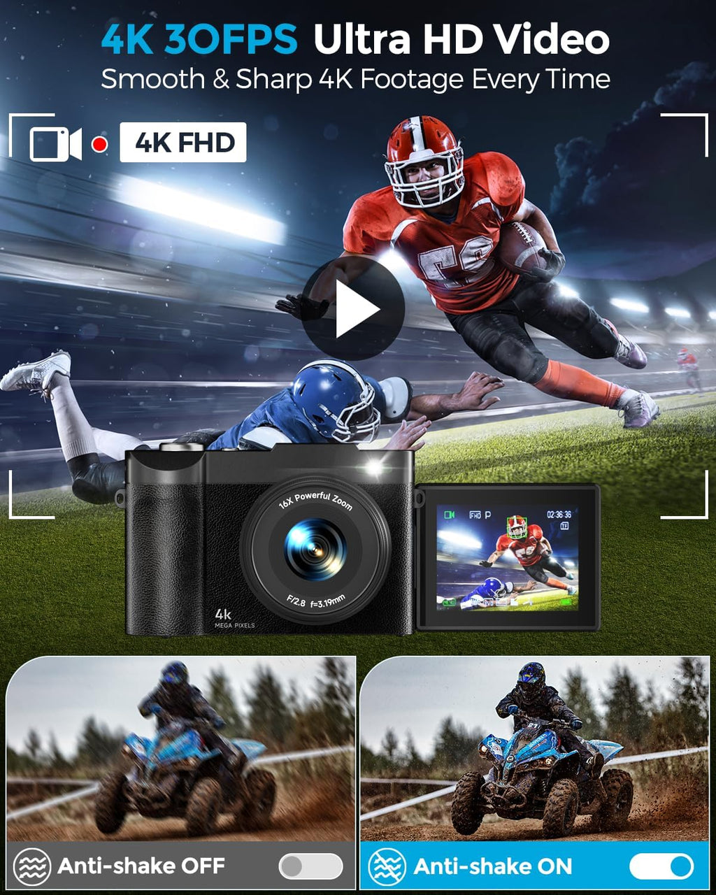 Cámara digital 4K para fotografía, cámaras digitales de enfoque aut...