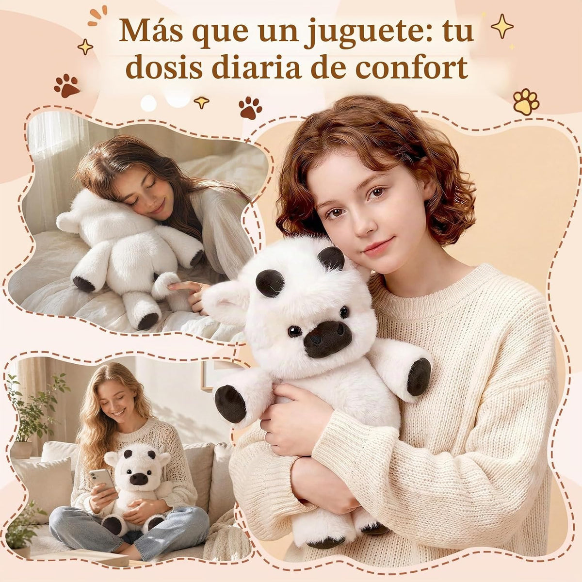 Gencokok Peluche para correr (blanco) | Agita esta linda vaca de pe...