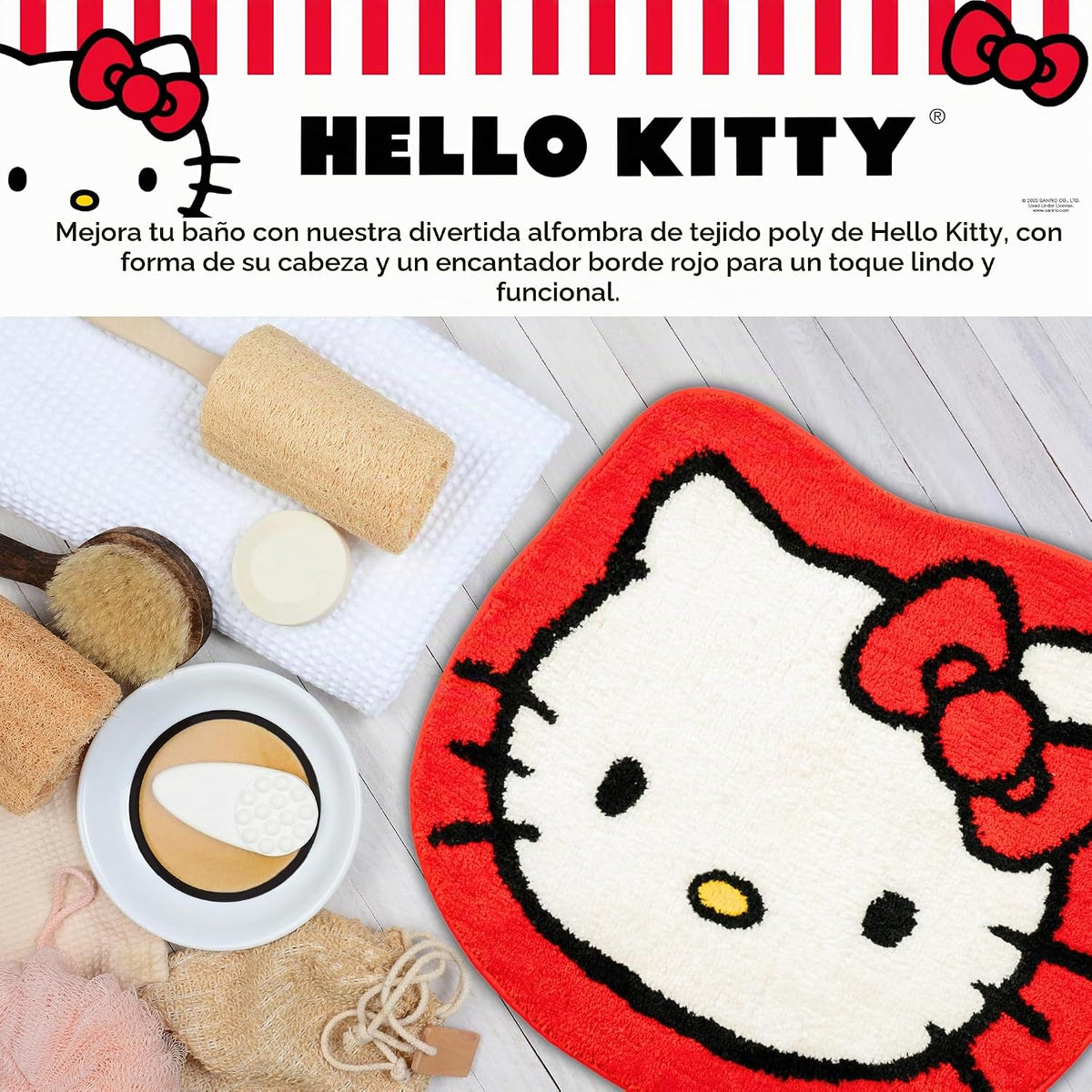 Hello Kitty - Alfombra de baño de felpa de punto de poliéster antid...