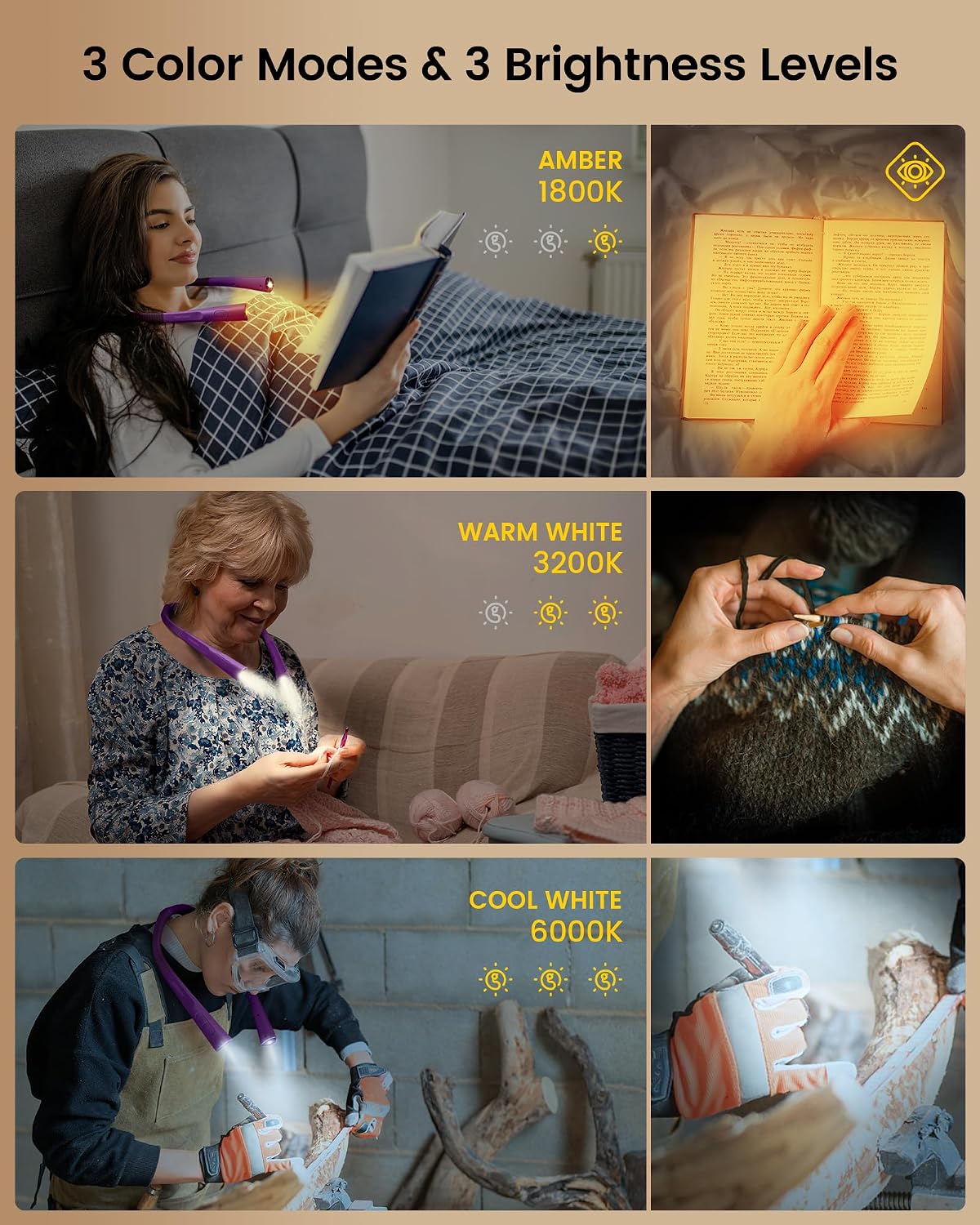 Glocusent Luz LED de lectura para el cuello, luz de libro para leer...