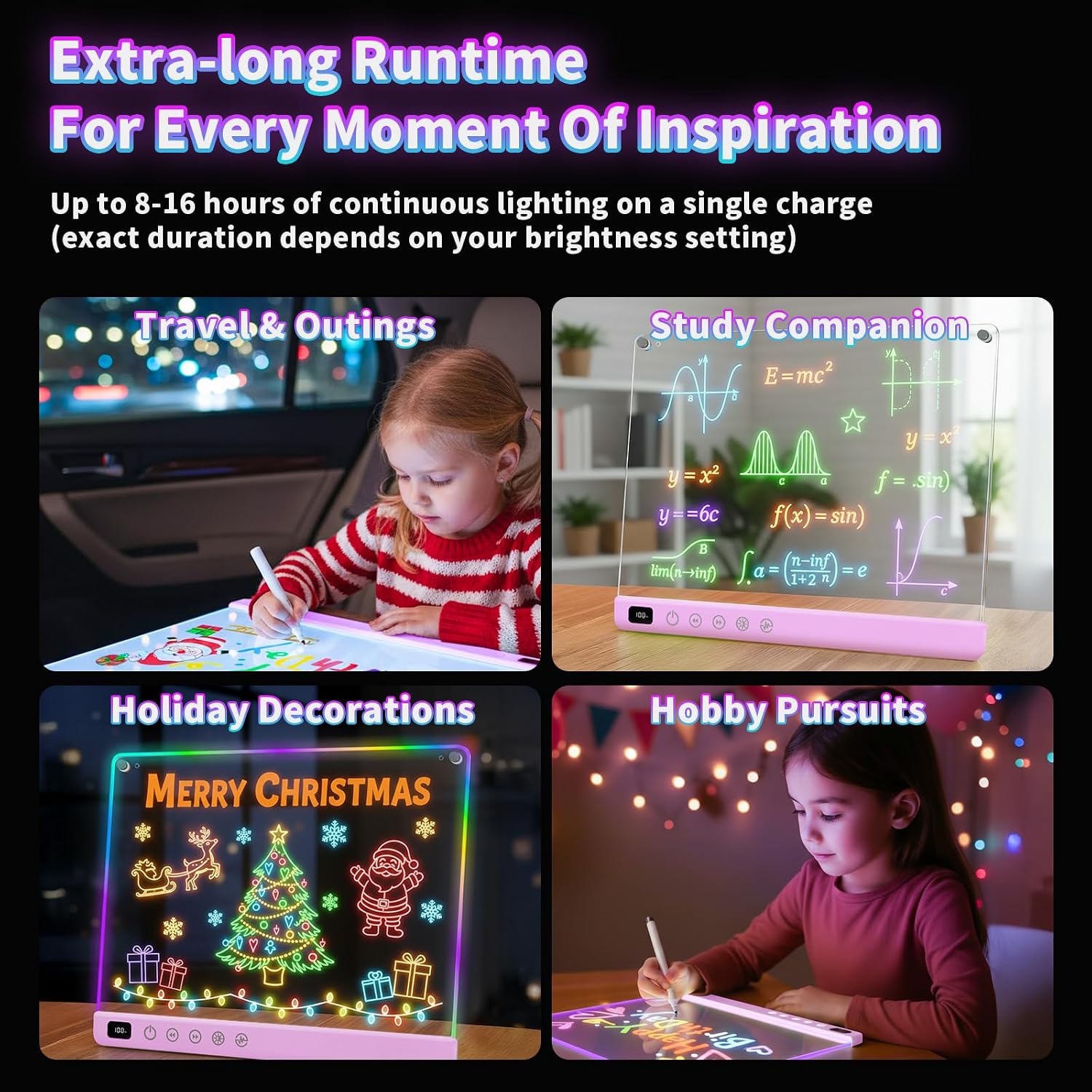 Lumiboard Tablero de dibujo LED con 13 efectos de luz, tablero de n...
