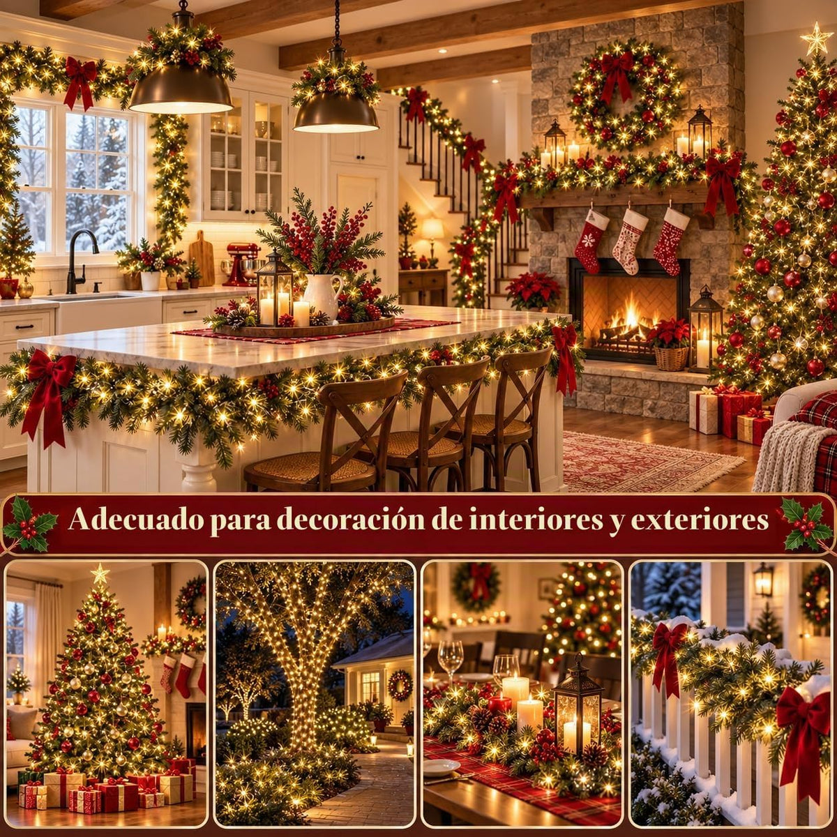 Guirnalda de luces navideñas conectables de 88 pies y 240 LED para...
