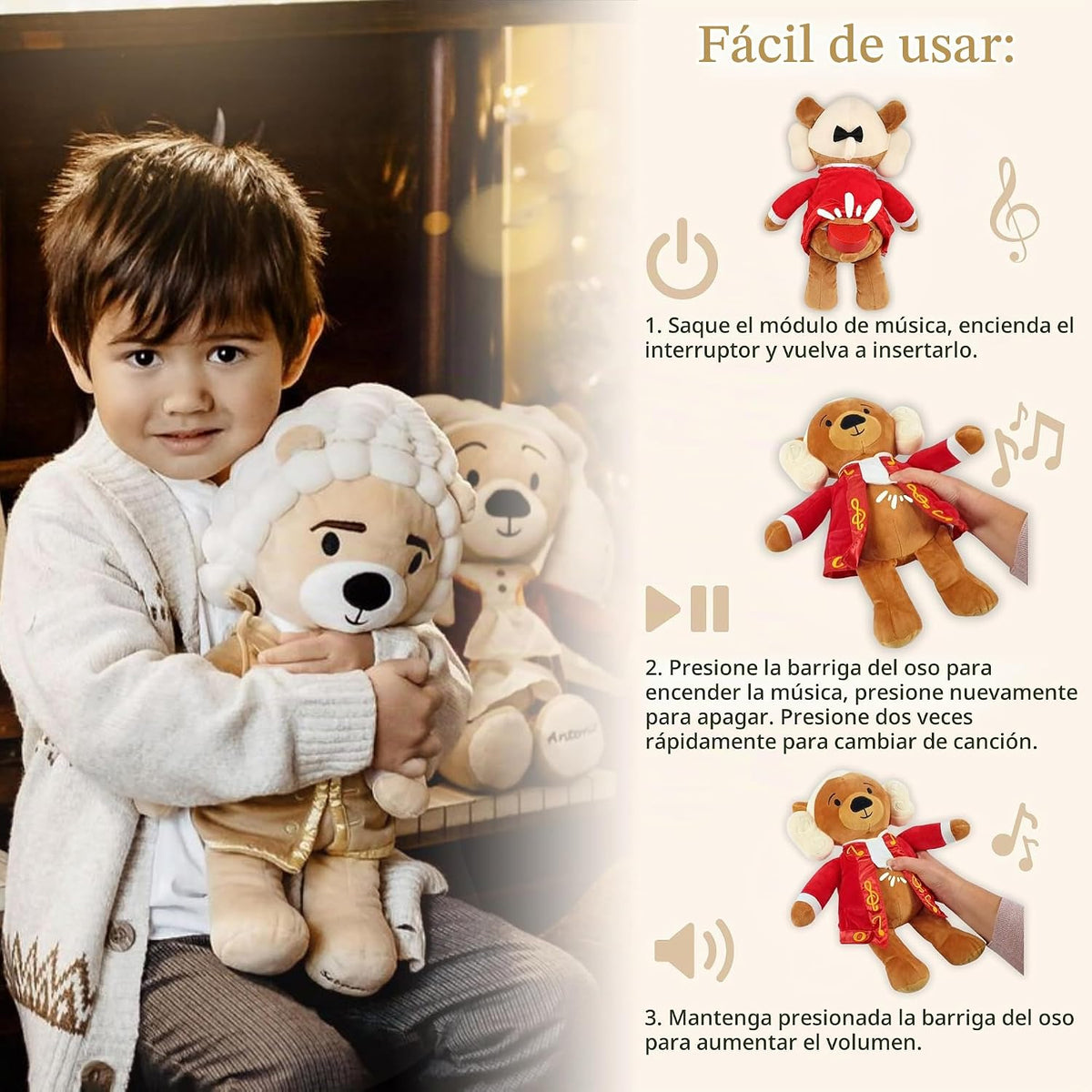 Vosego Virtuoso Bears - Juguetes de peluche de doble modo con músic...