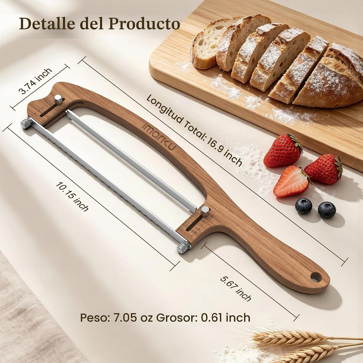 imarku Cortadora de pan de 10 pulgadas, cuchillo de pan casero de g...