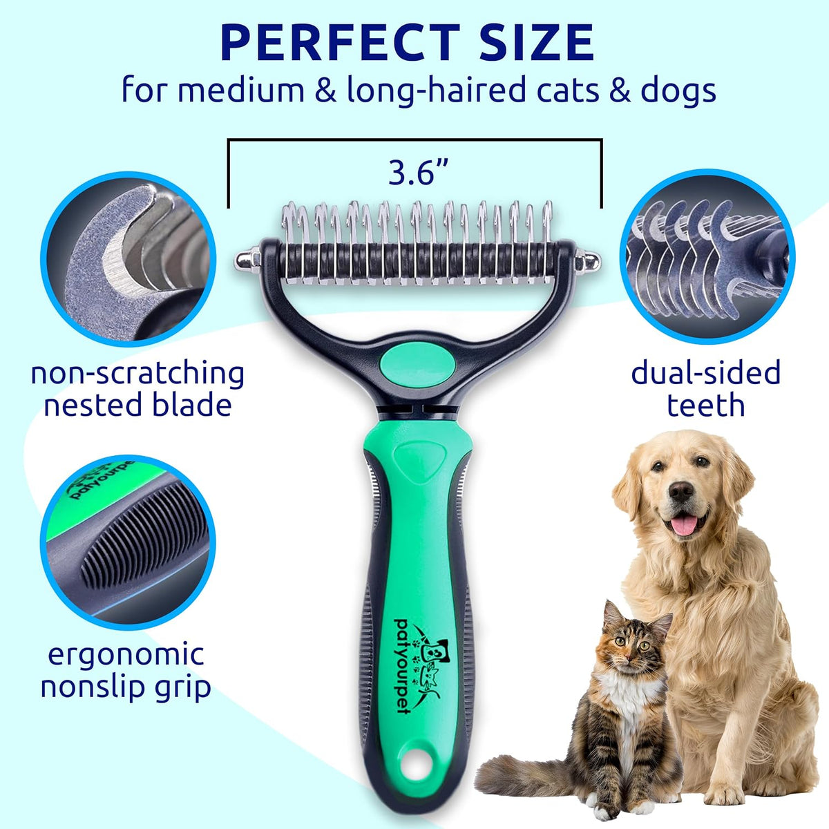 Pat Your Pet Combo de cepillo de deshedding y peine de metal para g...
