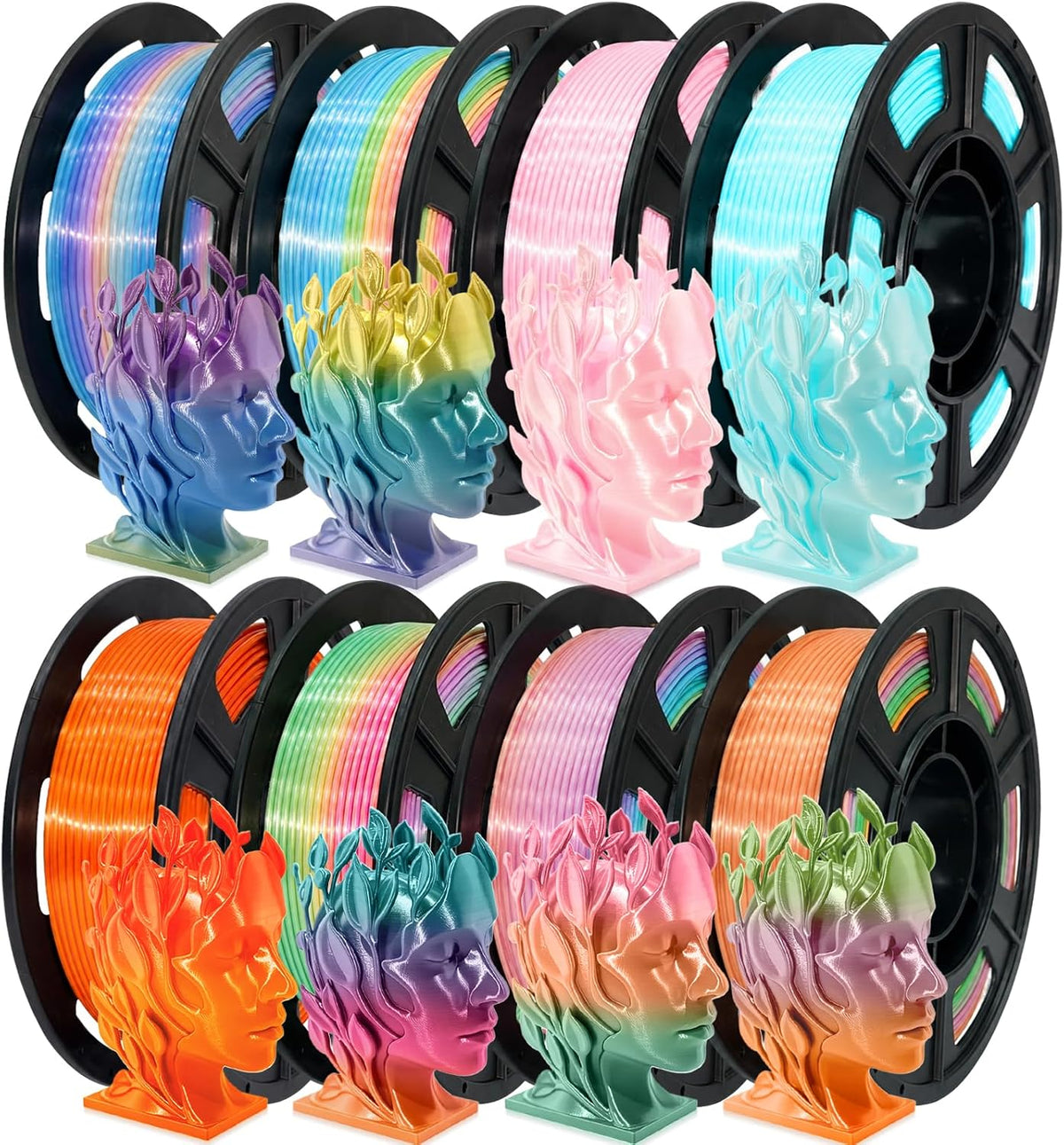 MEUYMEU Filamento PLA Silk Rainbow de 0.069 pulgadas, carretes de 8...