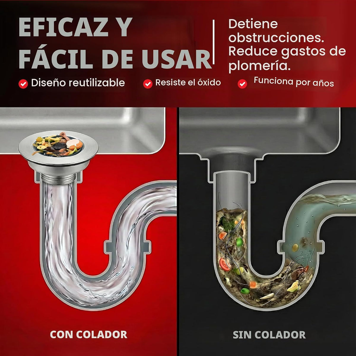 SinkShroom Colador de drenaje para fregadero de cocina, tapón de fr...