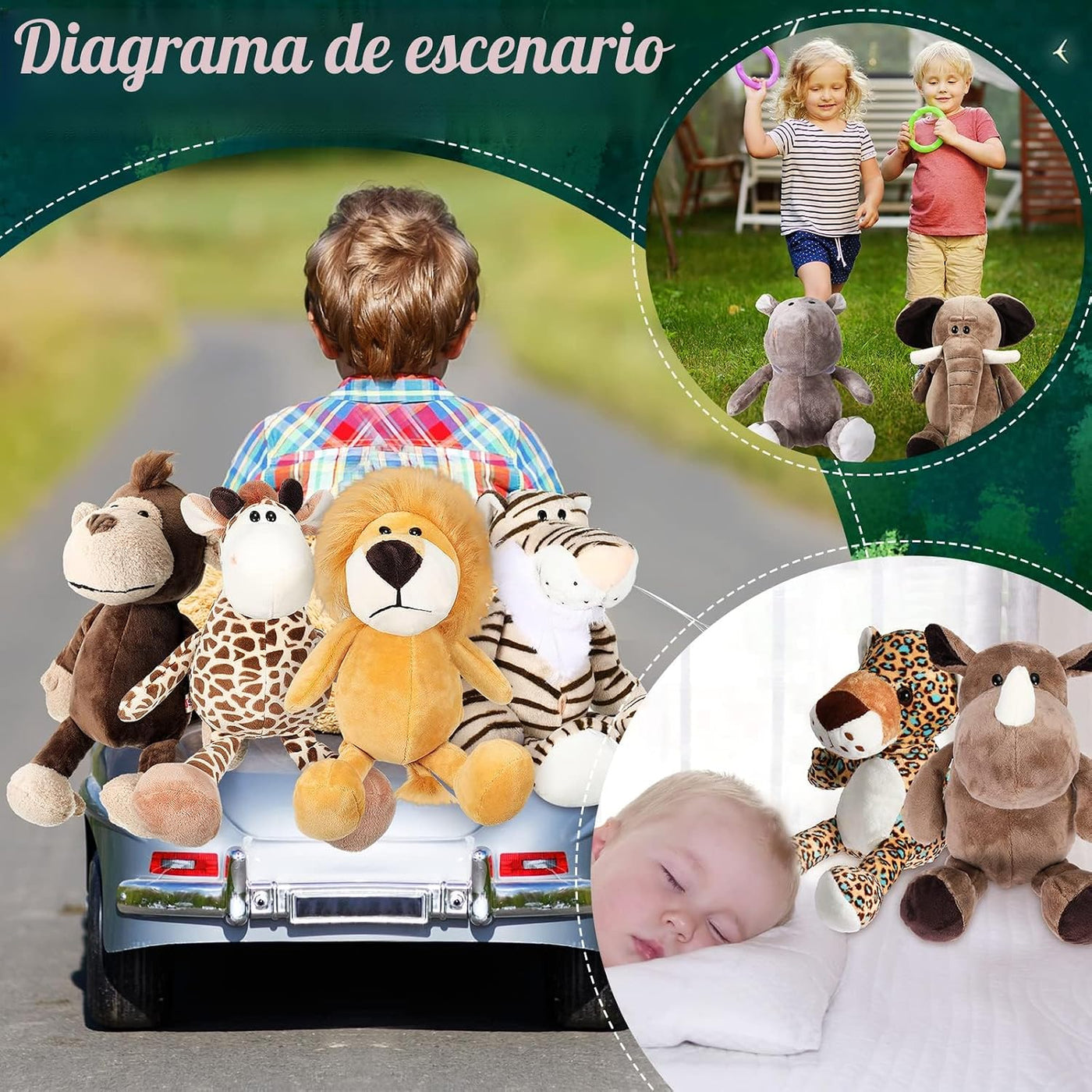 HyDren 12 piezas de juguetes de animales de peluche safari de 11.8...