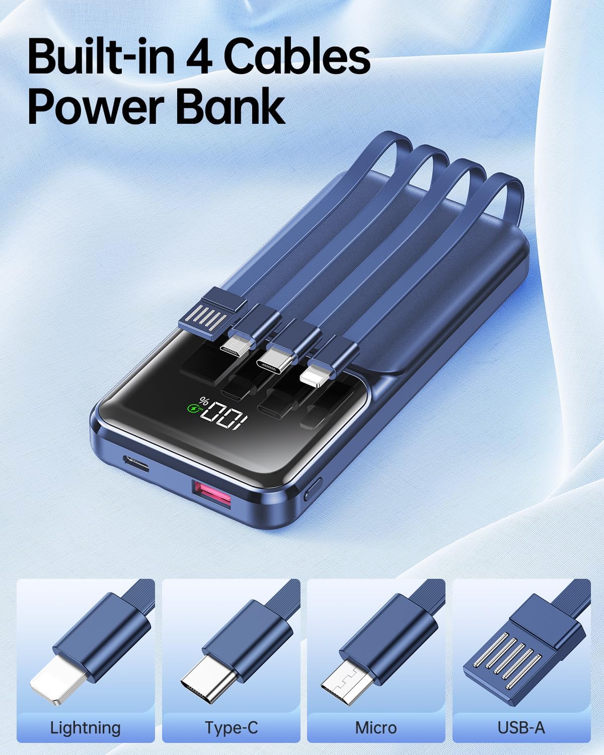 Banco portátil del poder del cargador con el cable incorporado 2000...