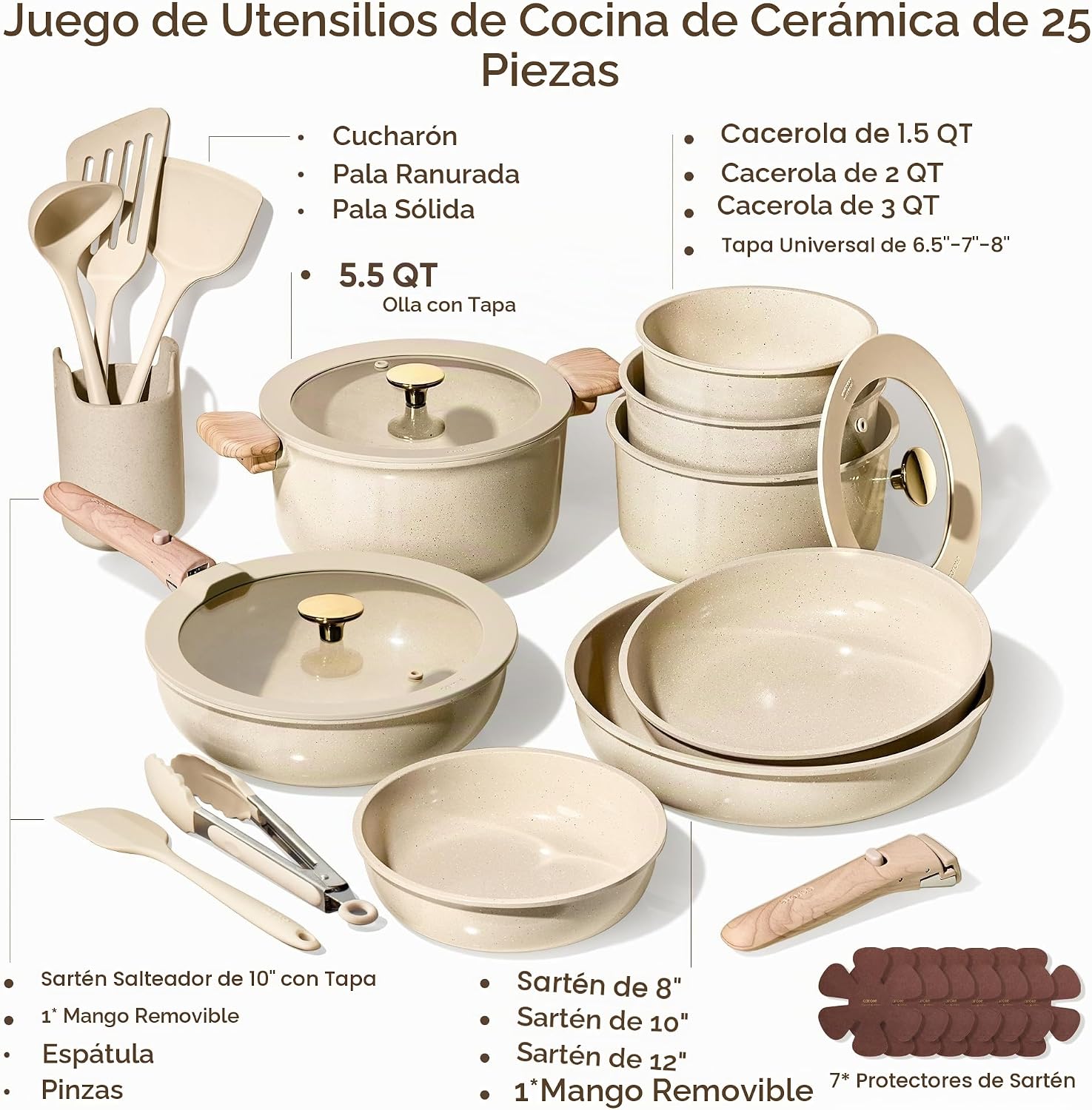 CAROTE Juego de utensilios de cocina de cerámica de 25 piezas, olla...