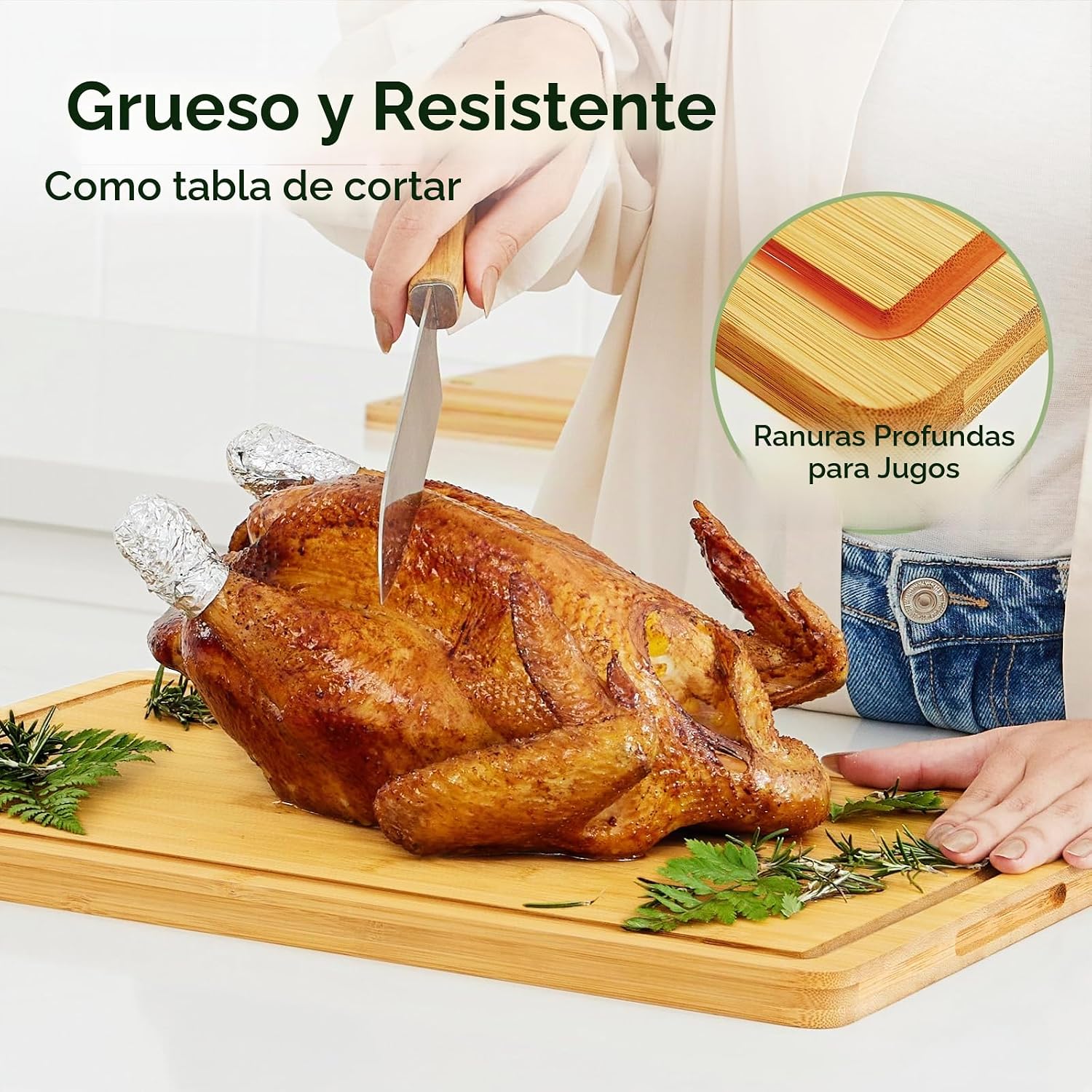 Keechee Kitchen Essentials Tabla de cortar de bambú natural XL con...