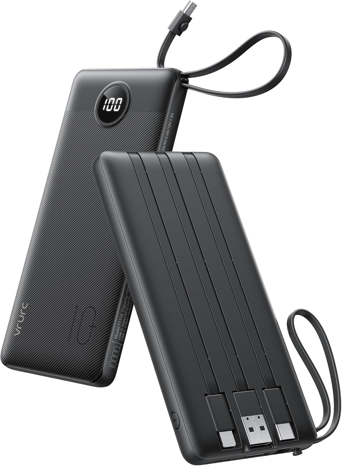 Cargador portátil VRURC, 4 cables integrados y banco de energía con...