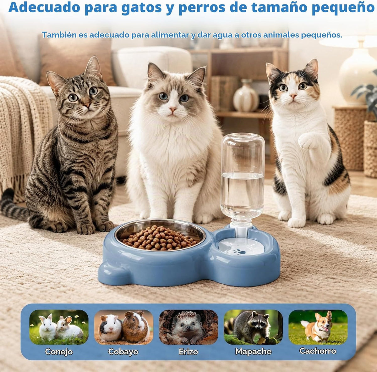 SUNGO Juego de cuencos dobles para perros y gatos, con dispensador...