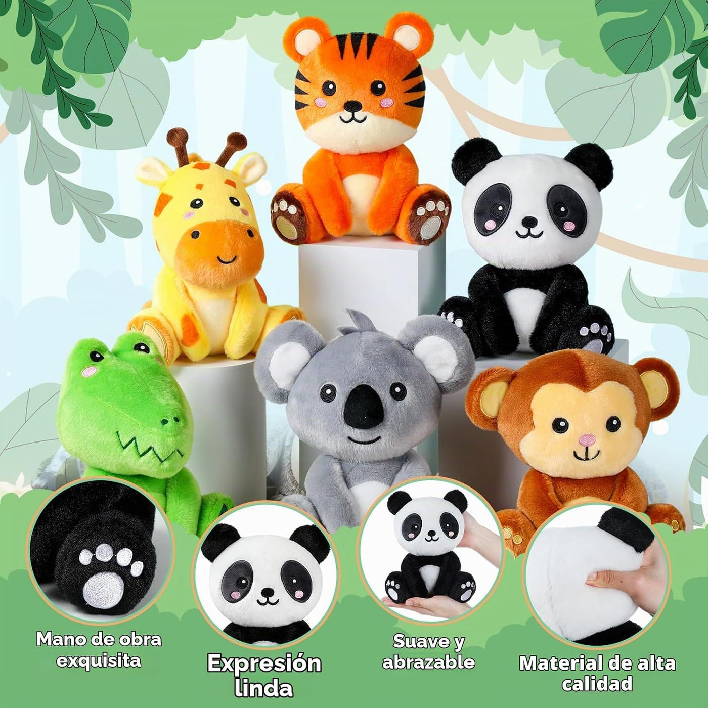 RoundFunny 6 Piezas Animales de Safari de Peluche Pequeños a Granel...