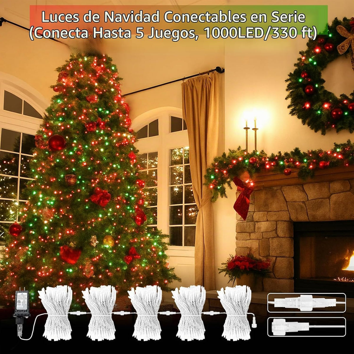 Guirnalda de 200 luces LED conectables, luces de Navidad de 66 pies...