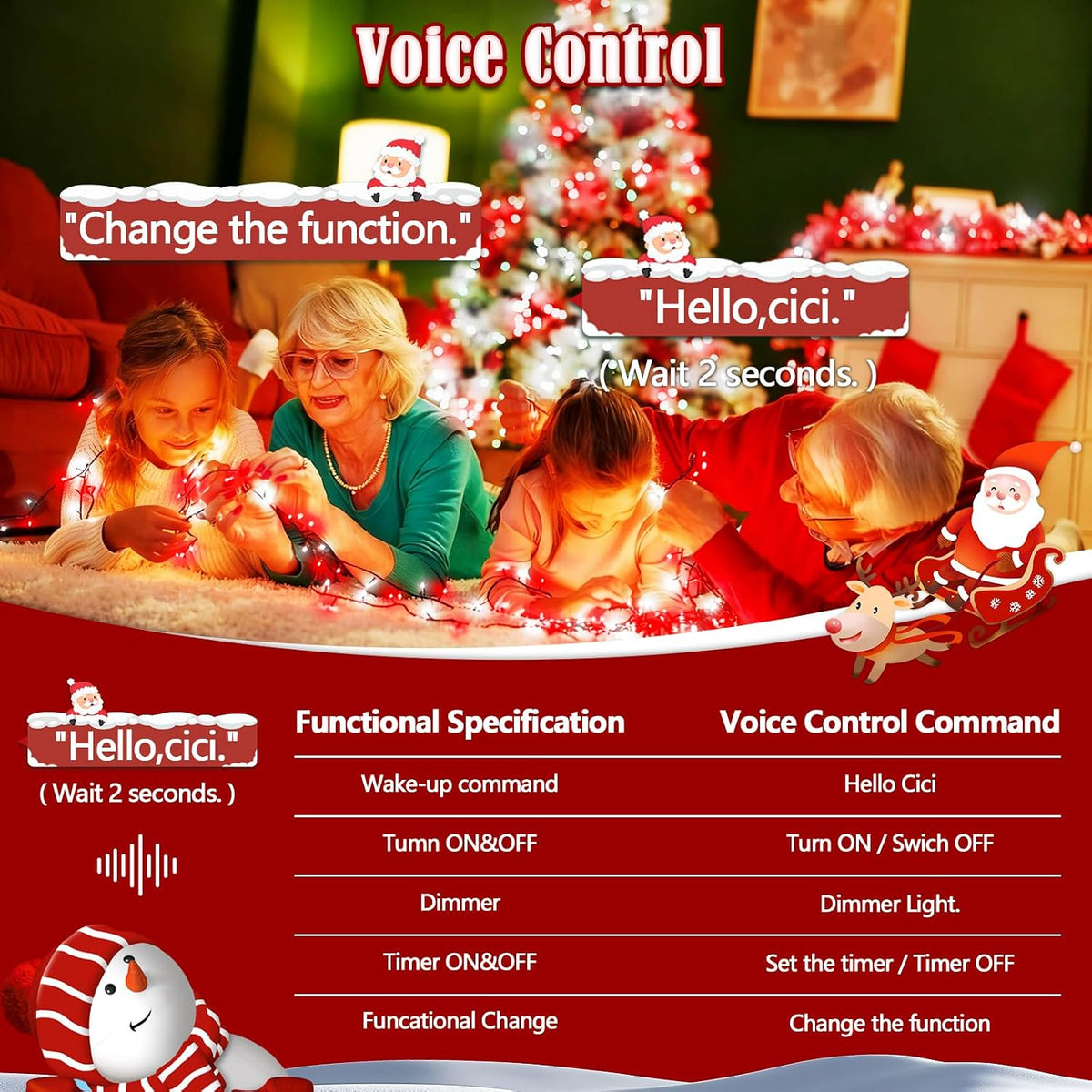 Tira de luces de Navidad con control por voz, 88 pies, 240 LED, con...