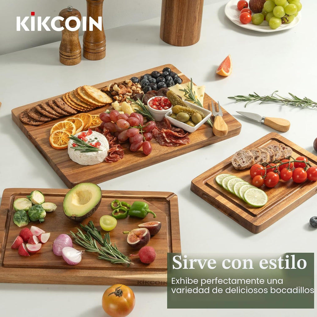 Kikcoin Tabla de cortar de madera para cocina, juego de 3 tablas de...