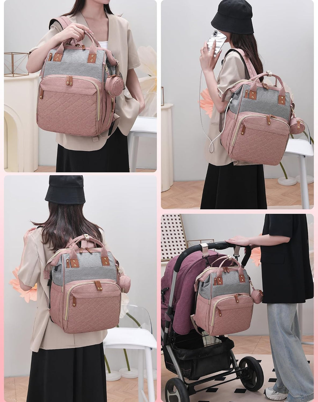 Lamroro Bolsa de pañales con cambiador, mochila impermeable 3 en 1...