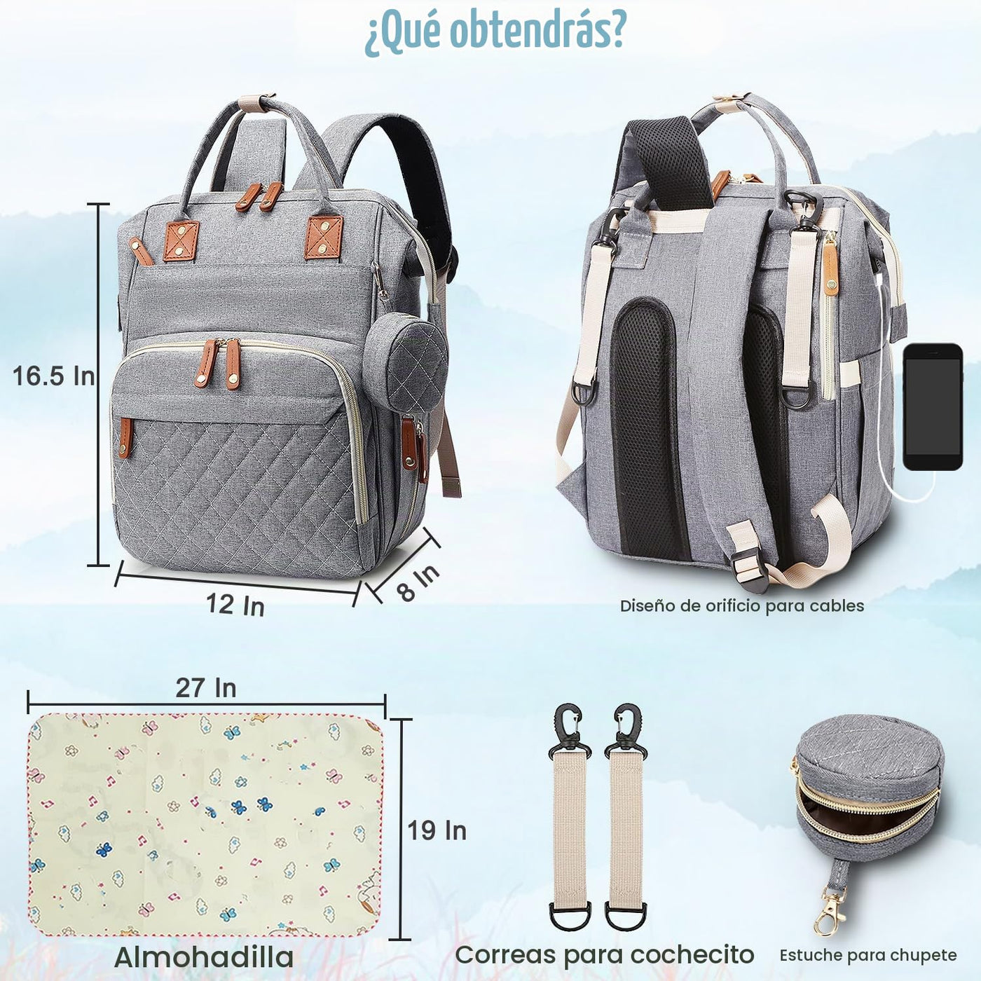 SHITIESHOU Bolsa de pañales mochila para bebé, bolsa de pañales par...
