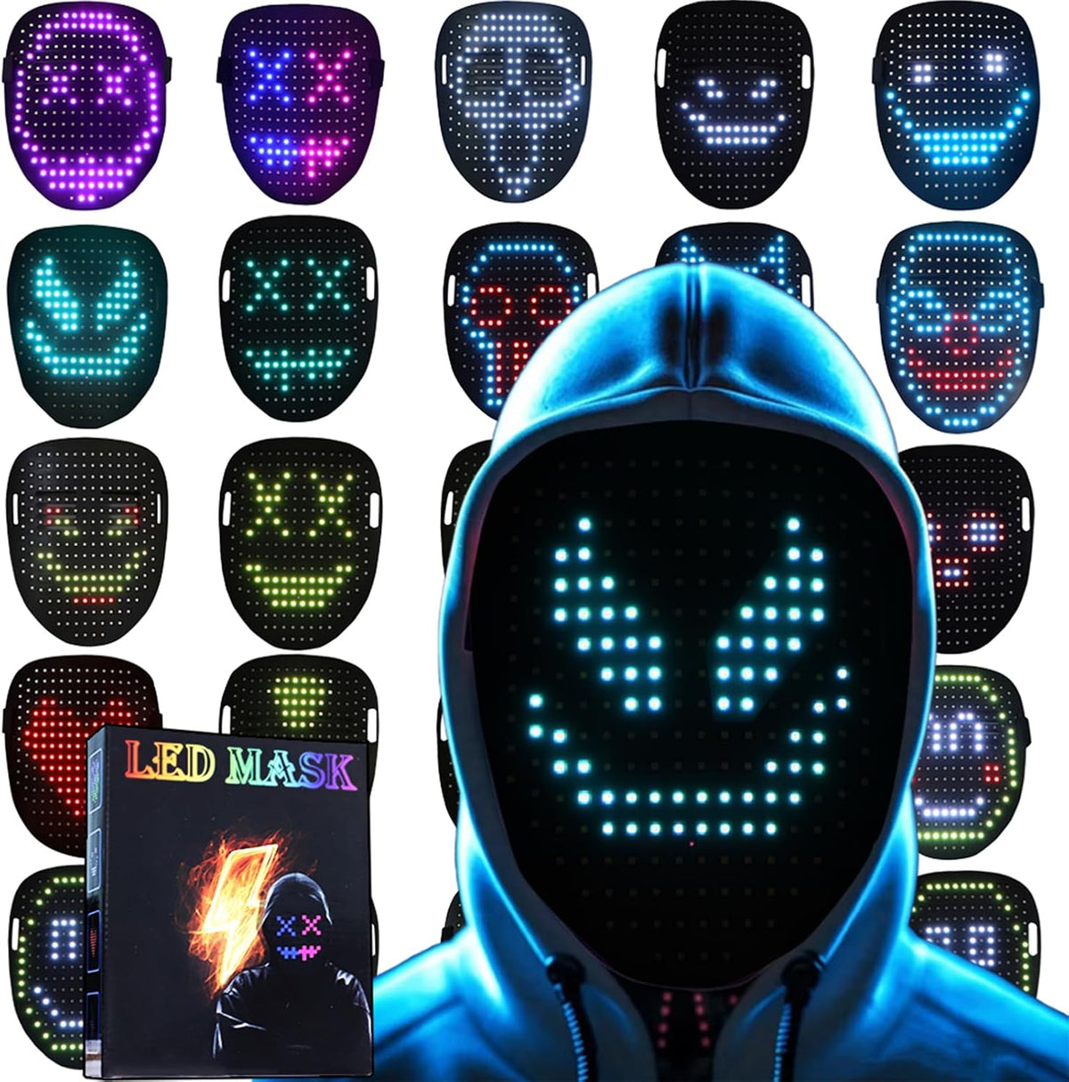 JDBMAOYE Máscara con luz LED con detección de gestos, regalo perfec...